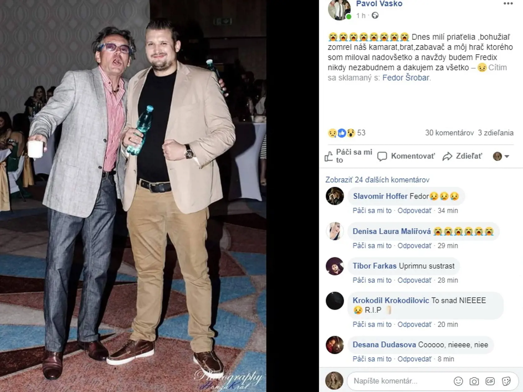 Fedor Šrobár zomrel. Informoval o tom jeho kamarát Pavol na sociálnej sieti.