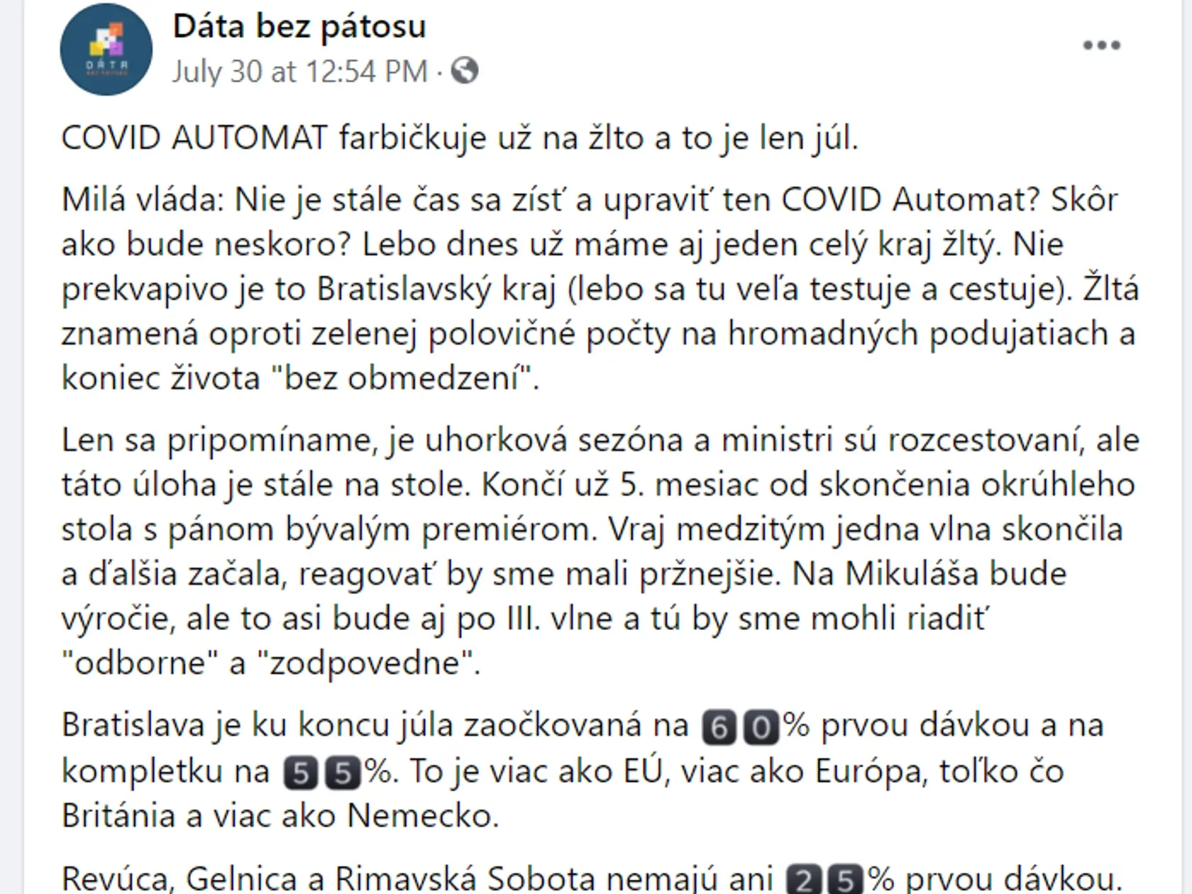 Dáta bez pátosu vyzývajú vládu, aby konečne aktualizovala covid automat
status 1/2
