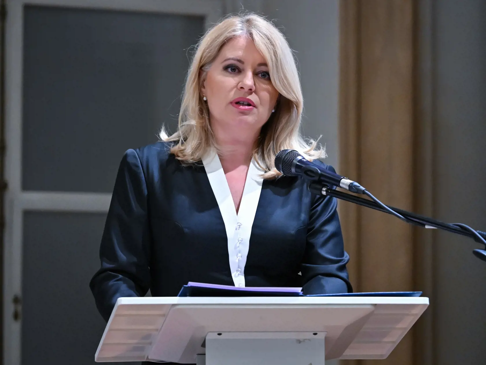 Na snímke prezidentka SR Zuzana Čaputová počas príhovoru v rámci spomienkového podujatia pri príležitosti 20. výročia vstupu Slovenskej republiky do Severoatlantickej aliancie (NATO) 27. marca 2024 v Bratislave.