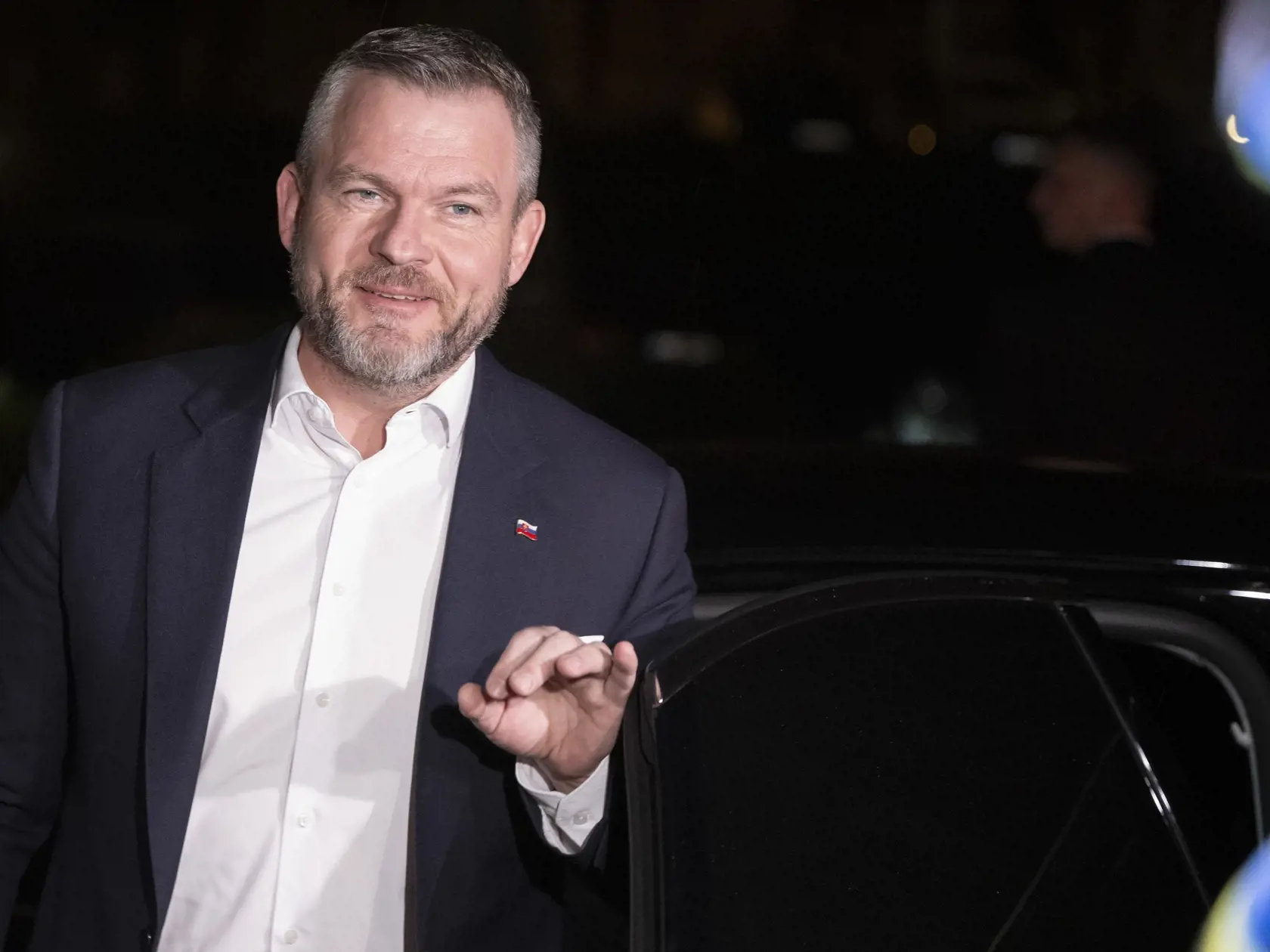 Predseda Národnej rady (NR) SR a kandidát na prezidenta SR Peter Pellegrini prichádza do svojej volebnej centrály v Bratislave počas 1. kola prezidentských volieb v sobotu 23. marca 2024.