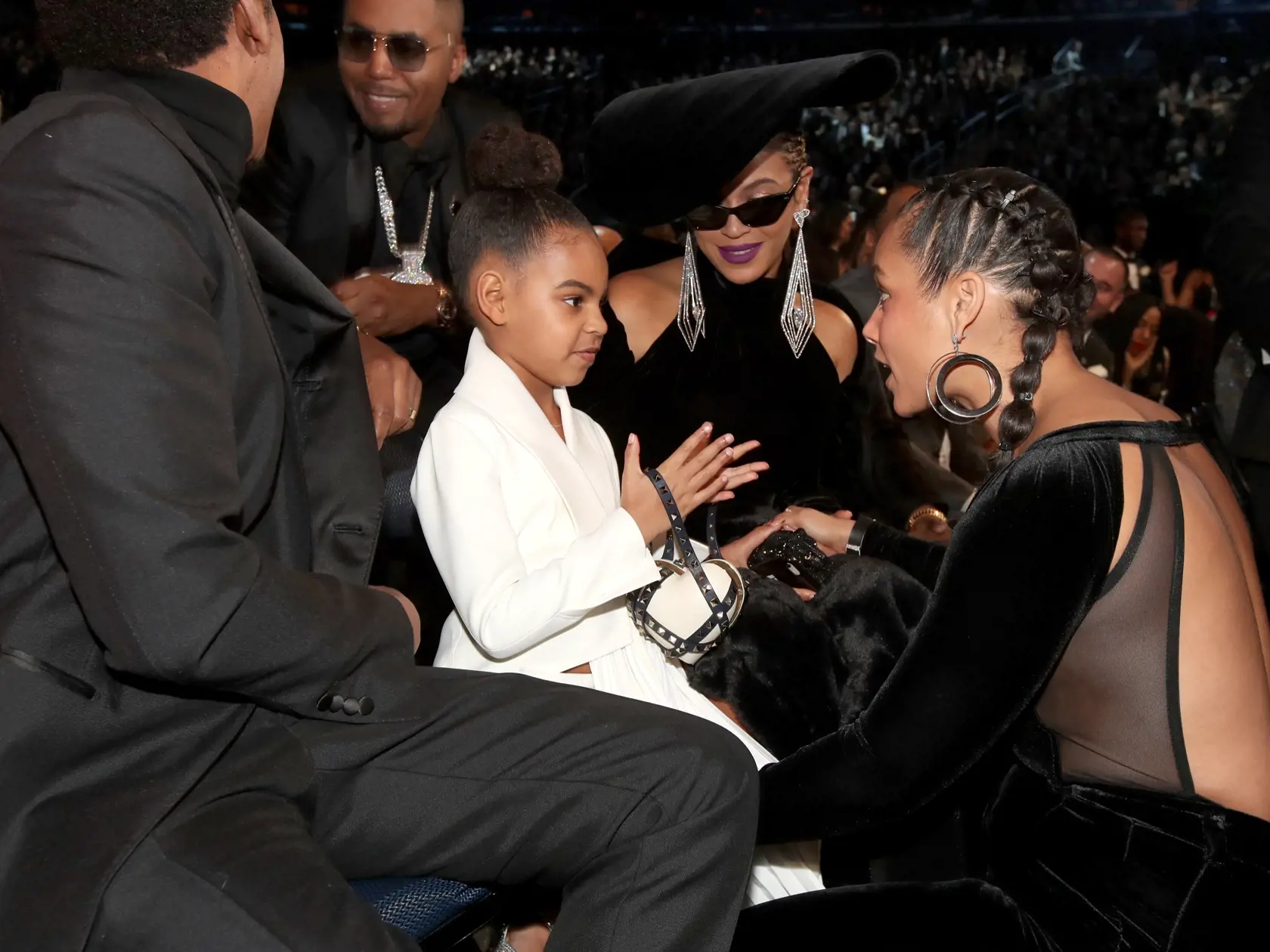 NEW YORK, NY - JANUARY 28:  Jay-Z, NAS, Blue Ivy, Beyonce Knowles and Alicia Keys attend the 60th Annual GRAMMY Awards at Madison Square Garden on January 28, 2018 in New York City.  (Photo by Christopher Polk/Getty Images for NARAS)
