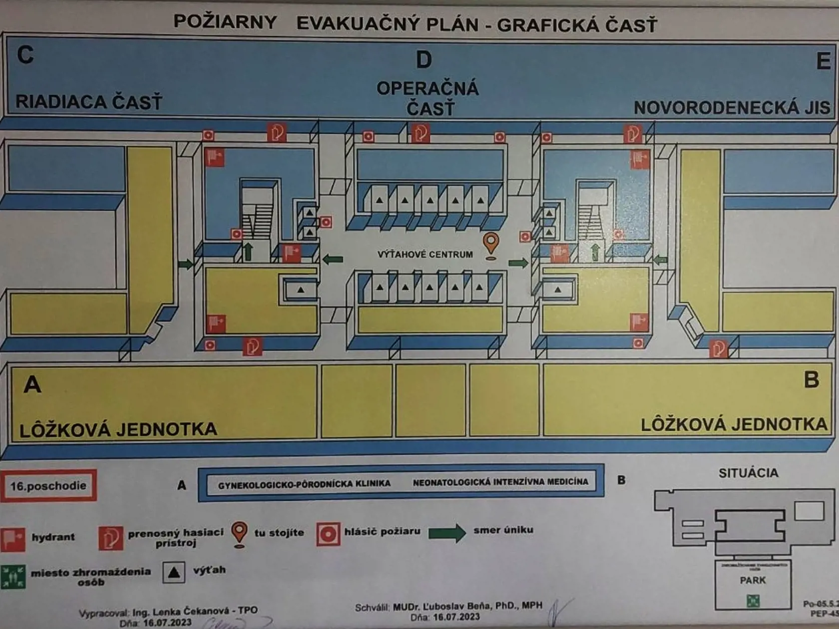 Evakuačný plán košickej univerzitnej "novej" nemocnice.