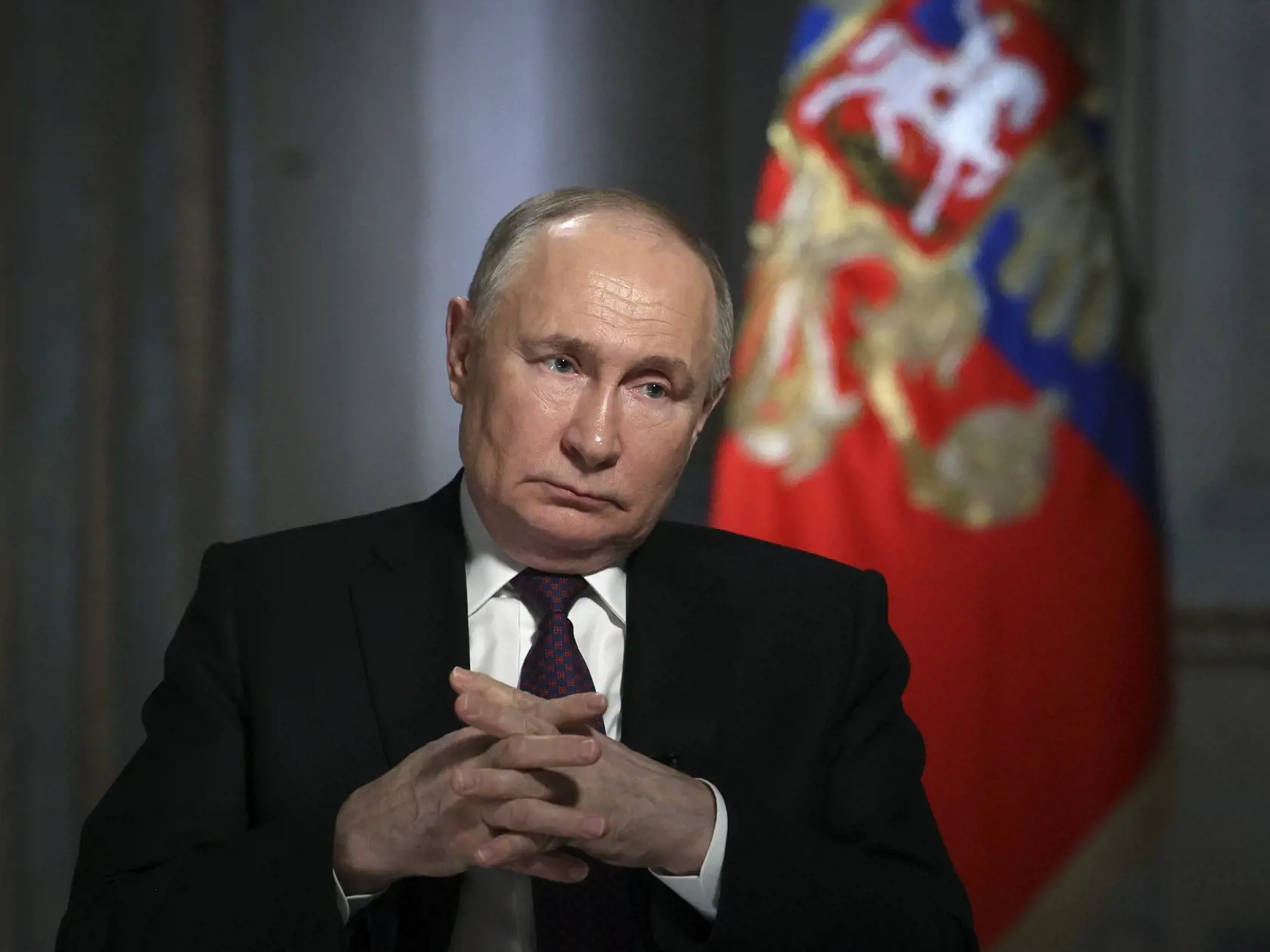 KK37 Moskva - Ruský prezident Vladimir Putin počas rozhovoru s generálnym riaditeľom mediálnej skupiny Rossija Segodňa Dmitrijom Kiselevom 12. marca 2024 v Moskve. FOTO TASR/AP
Russian President Vladimir Putin speaks during an interview with Rossiya Segodnya International Media Group Director General Dmitry Kiselev, in Moscow, Russia, Tuesday, March 12, 2024. (Gavriil Grigorov, Sputnik, Kremlin Pool Photo via AP)