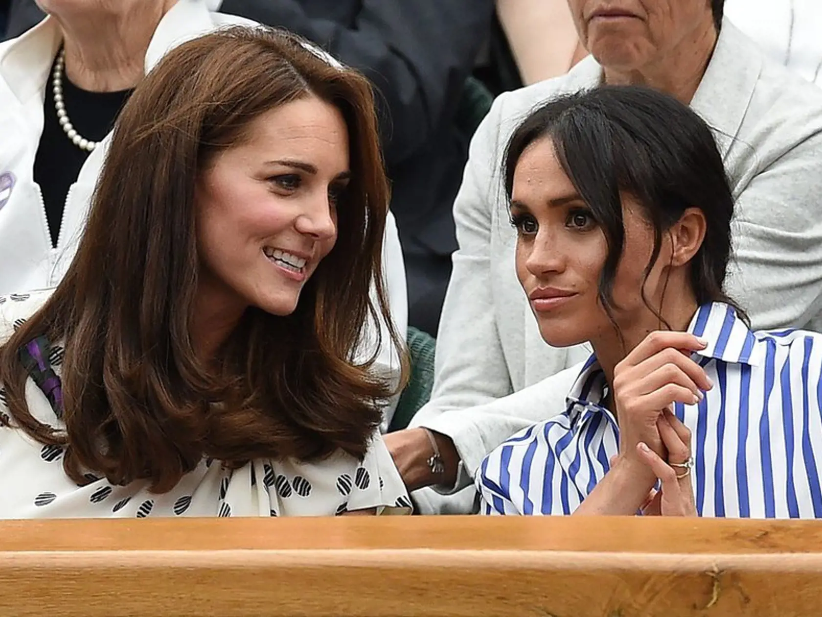 The Duchess of Cambridge and The Duchess of Sussex watch the Womens final at the Wimbledon Championships, Wimbledon, London, UK, on the 14th July 2018.
14 Jul 2018, Image: 377959931, License: Rights-managed, Restrictions: NO United Kingdom, Model Release: no, Credit line: Profimedia, Mega Agency