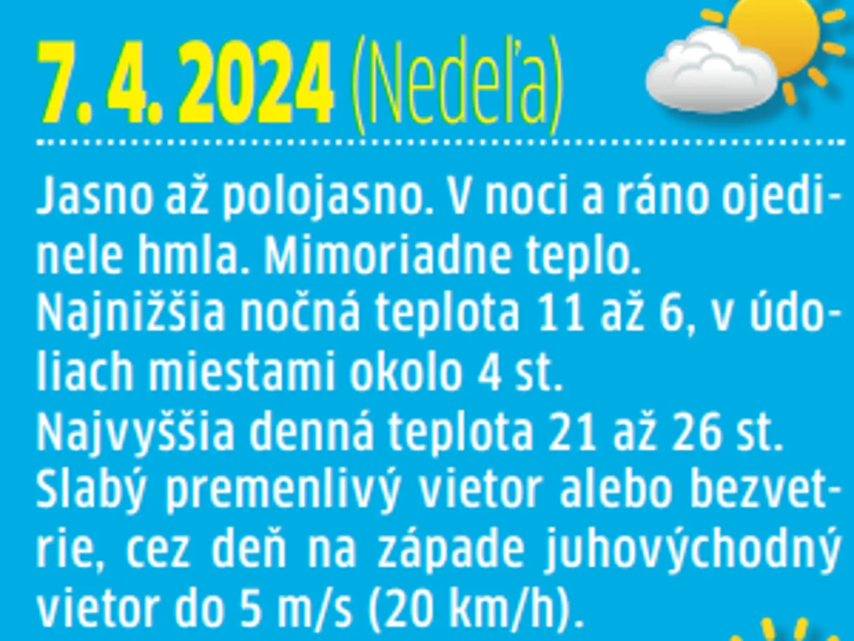 Predpoveď počasia na nasledujúce dni.