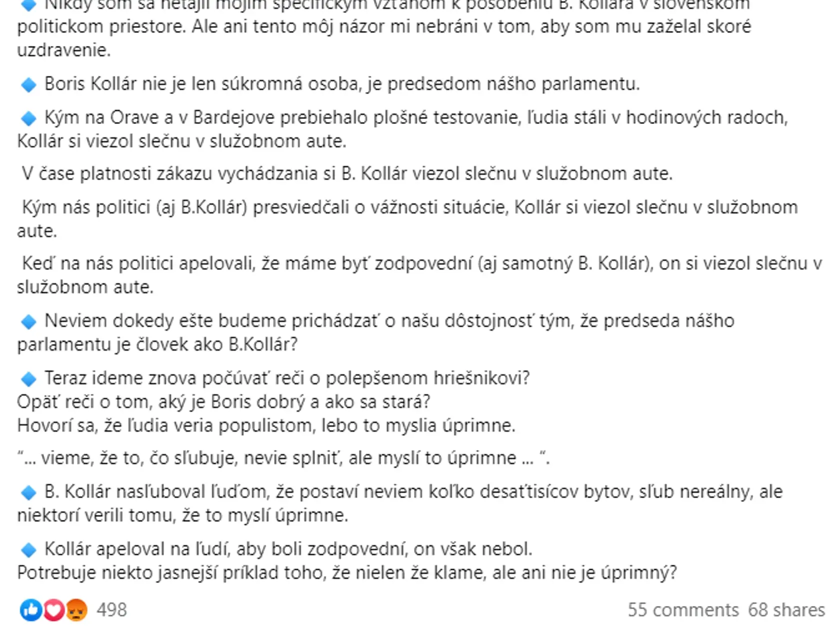 Alojz Hlina sa po Kollárovej autonehode neudržal a verejne napísal, čo si o ňom myslí.