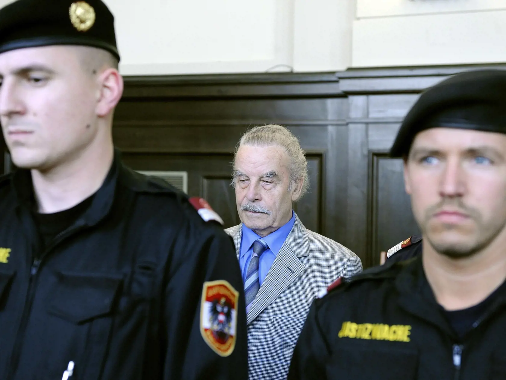 ST. POELTEN, AUSTRIA - MARCH 19:  (EDITORIAL USE ONLY) In this handout picture Josef Fritzl  is seen during day four of his trial at the country court of St. Poelten on March 19, 2009 in St. Poelten, Austria. The 73-year-old Austrian is on trial for murder, rape and incest after allegedly imprisoning his daughter in a cellar for 24 years and fathering seven children with her.  On Thursday afternoon he is found guilty on all charges and sentenced to life in a secure psychiatric facility. (Photo Handout by APA via Getty Images)