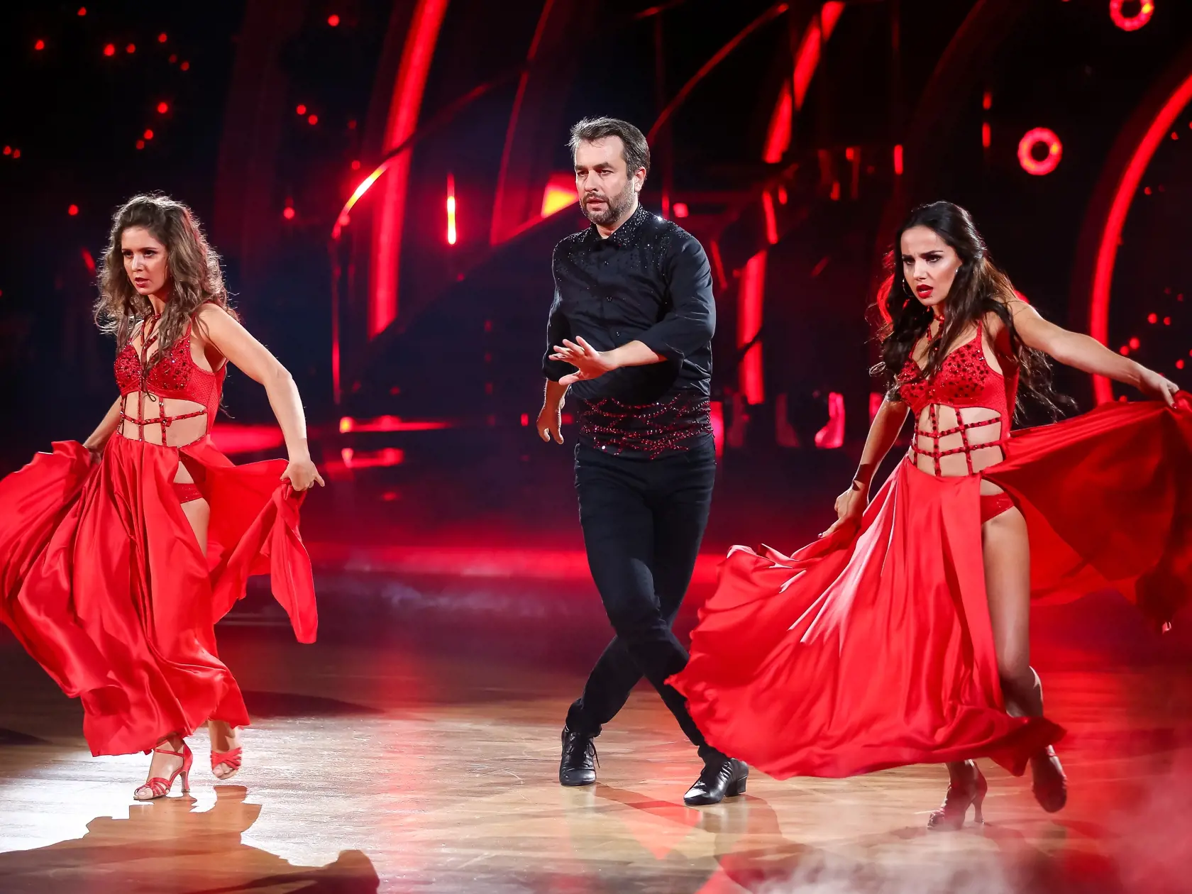 8.kolo natáčania tanečnej súťaže celebrít Let´s Dance 2017 v Bratislavskej Inchebe. Na snímke Vladimír Kobielsky, Dominika Chrapeková a Katarína Lacková