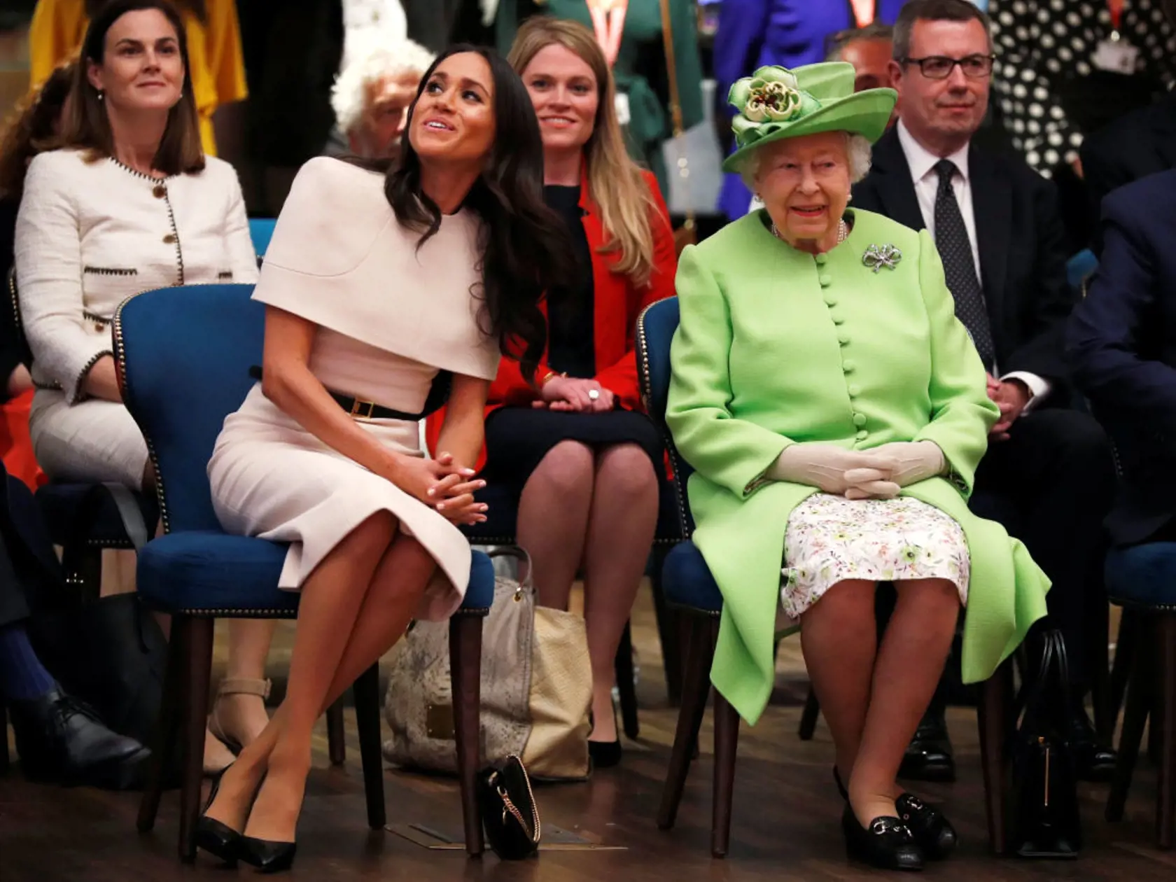 CHESTER, ENGLAND - JUNE 14:  Queen Elizabeth II and Meghan, Duchess of Sussex visits the Storyhouse on June 14, 2018 in Chester, England. Meghan Markle married Prince Harry last month to become The Duchess of Sussex and this is her first engagement with the Queen. During the visit the pair will open a road bridge in Widnes and visit The Storyhouse and Town Hall in Chester.  (Photo by Phil Noble - WPA Pool/Getty Images)