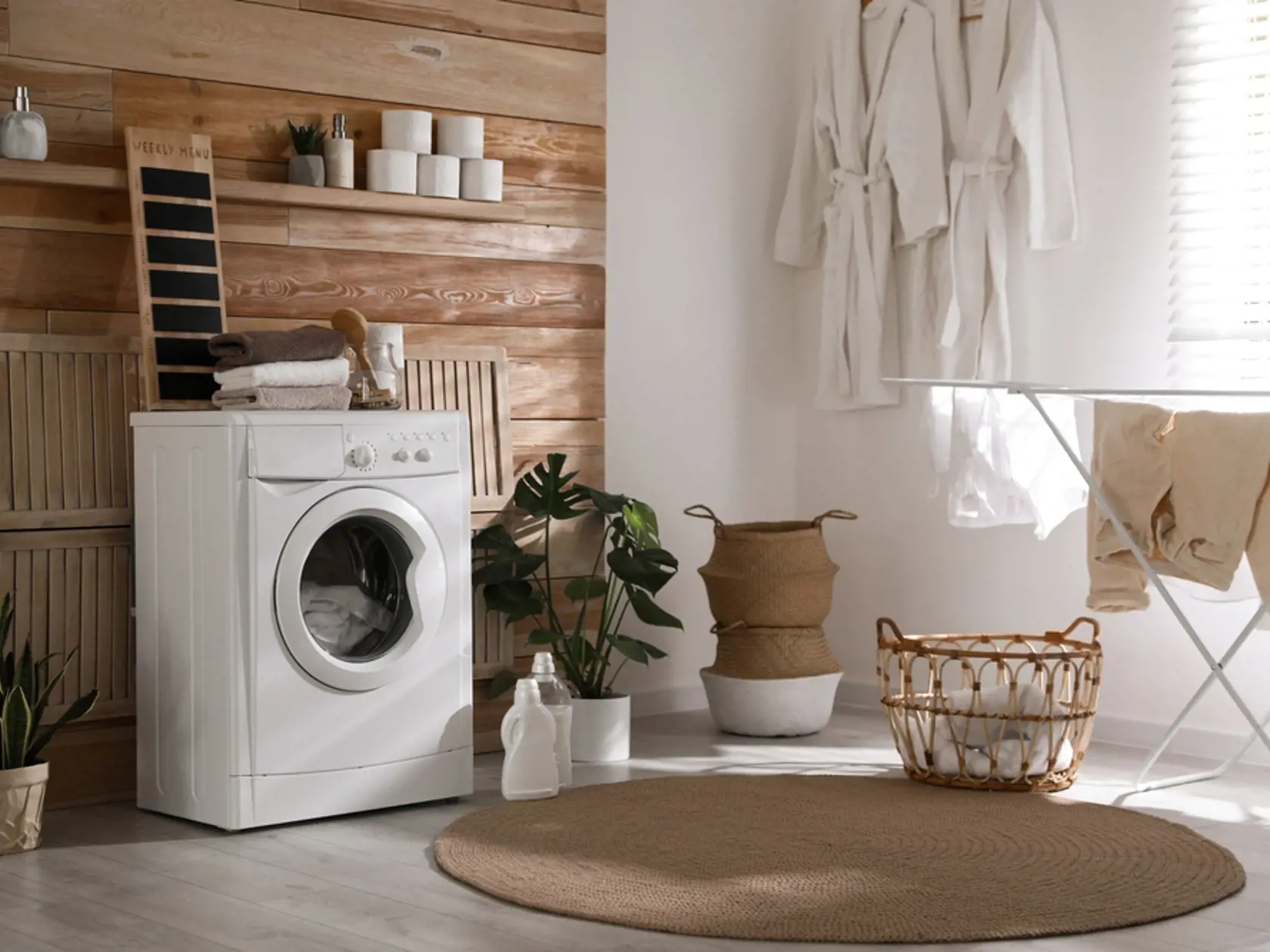 Stylish,Room,Interior,With,Washing,Machine.,Design,Idea