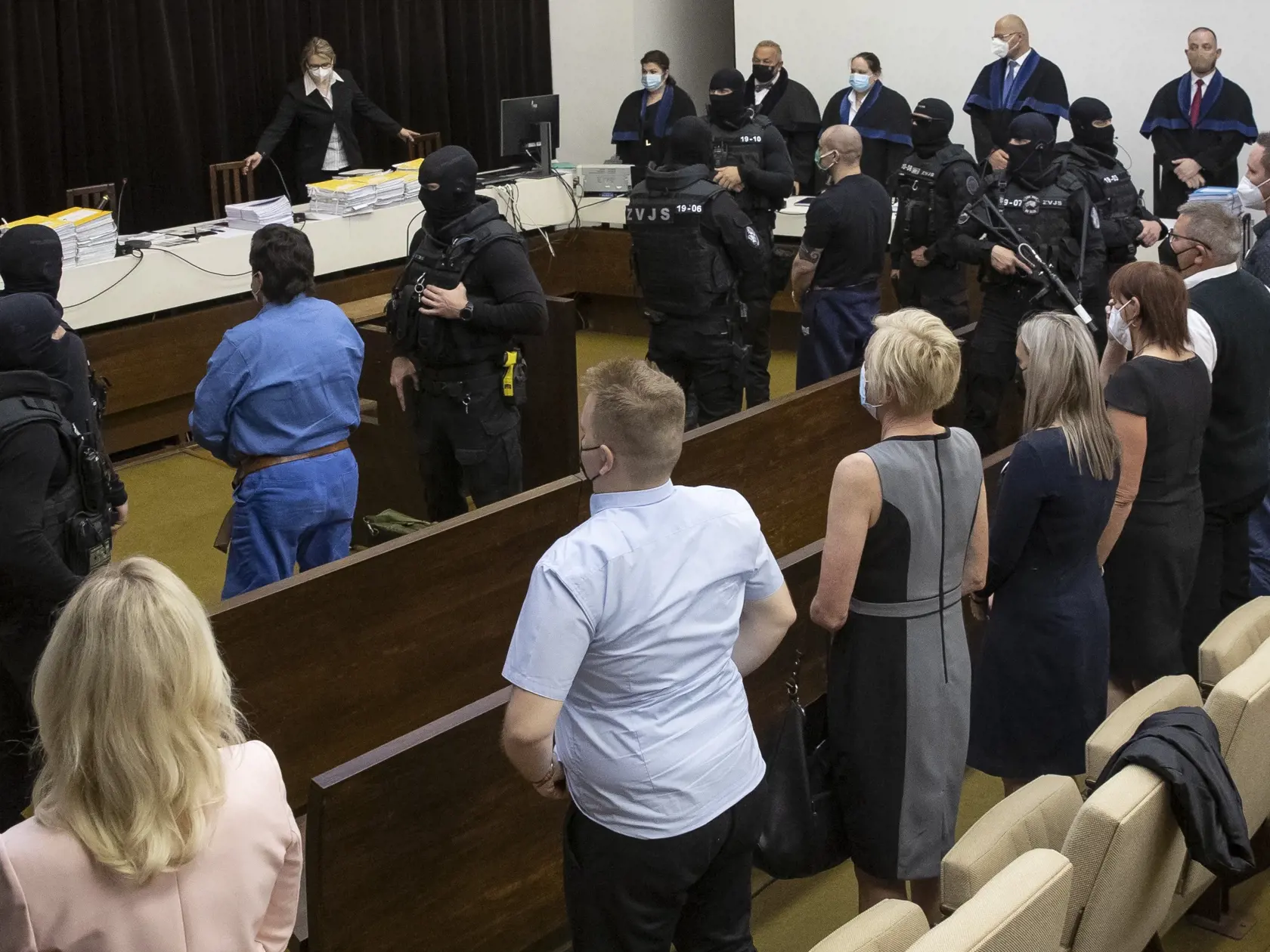 Verejné zasadnutie Najvyššieho súdu SR vo veci odvolania voči rozsudku v prípade vraždy investigatívneho novinára Jána Kuciaka a jeho snúbenice Martiny Kušnírovej. Na snímke sú obžalovaní Marián Kočner a Tomáš Szabó pred zrakmi rodín zavraždených.