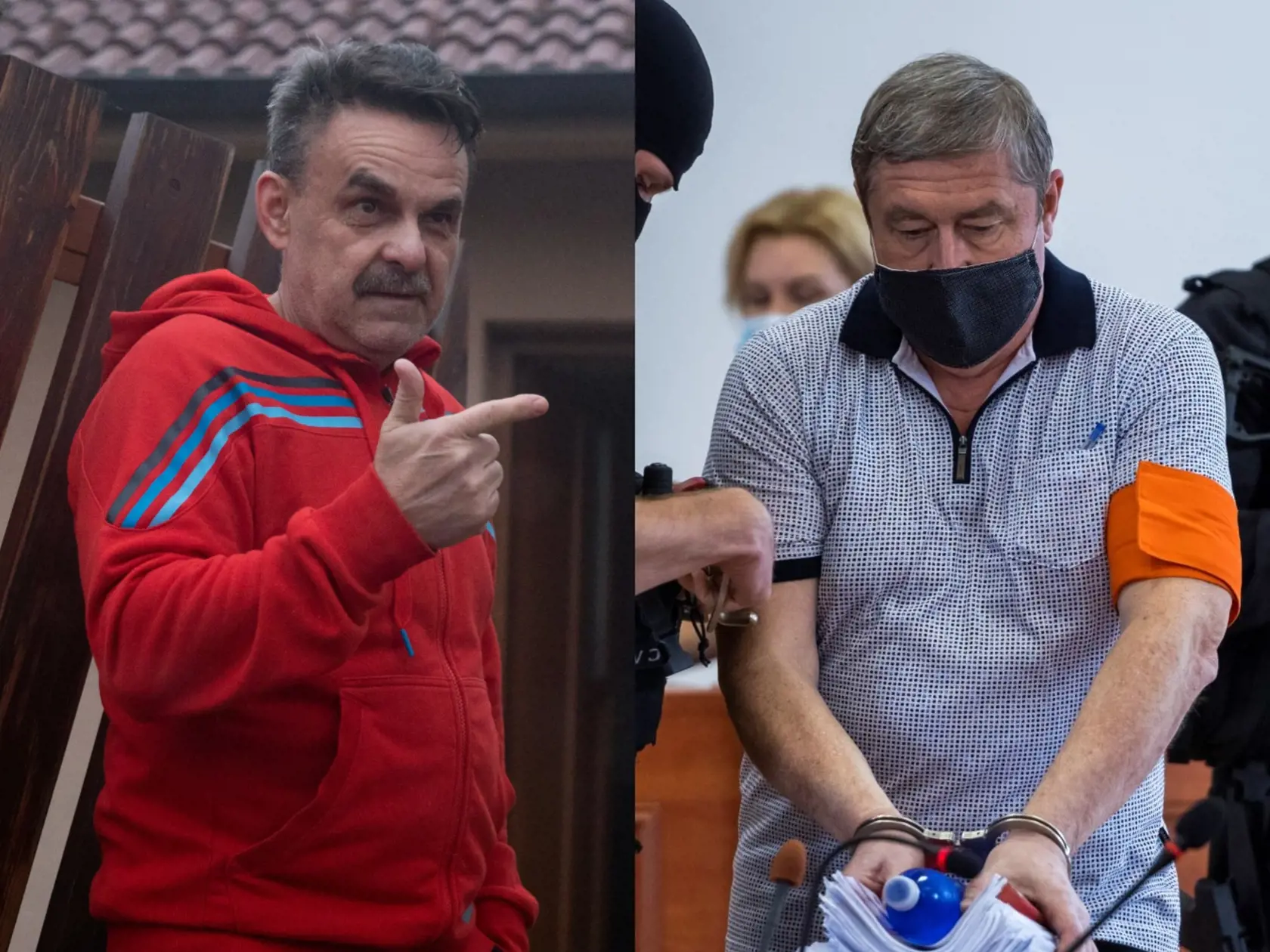 Bývalý špeciálny prokurátor Dušan Kováčik (vpravo) je obžalovaný za pomoc zločineckej skupine takáčovci. Dnes na súde vypovedá bývalý generálny prokurátor Jaromír Čižnár (vľavo).