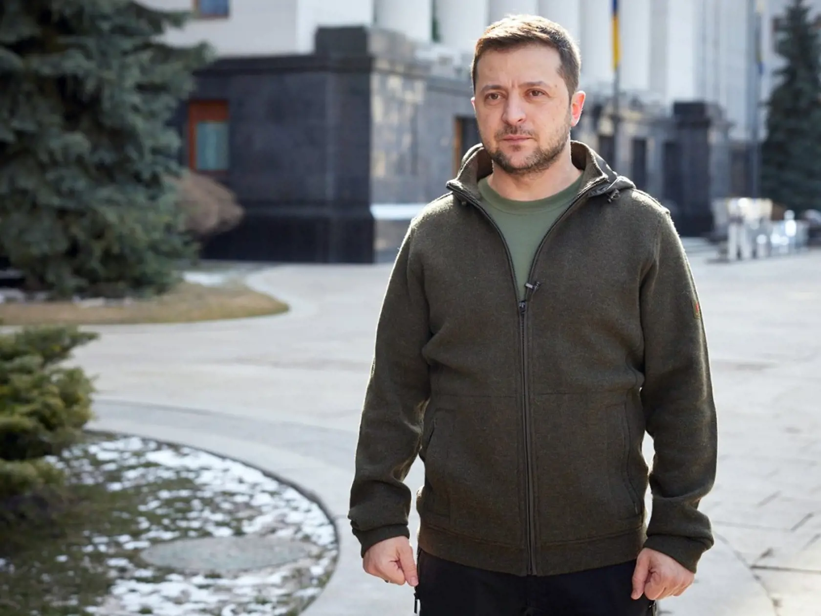 Prezident Ukrajiny Volodymyr Zelenskyj počas jeho pravidelného prejavu k národu v Kyjeve 11. marca 2022.
