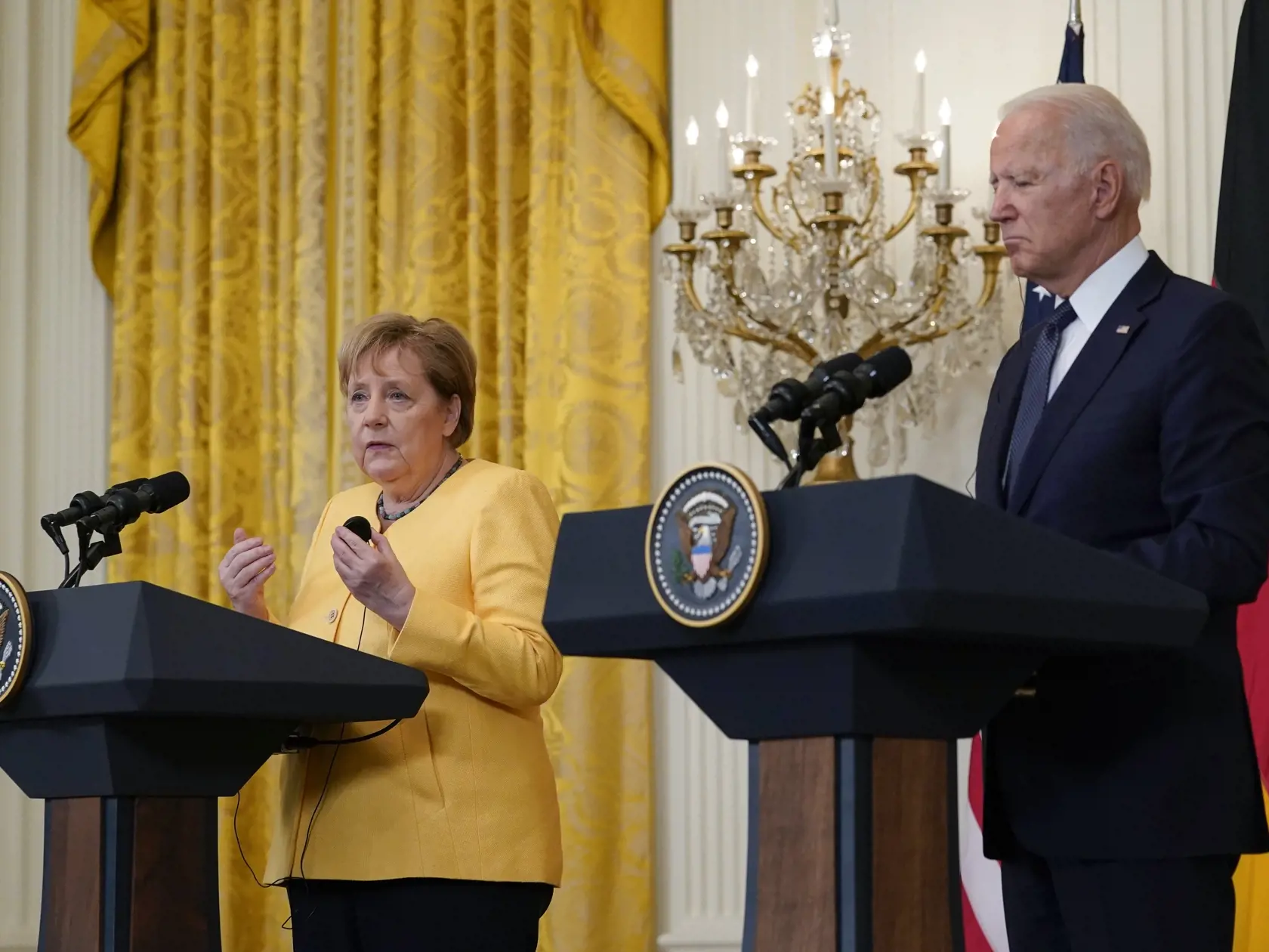 KK3 Washington - Americký prezident Joe Biden a nemecká kancelárka Angela Merkelová počas tlačovej konferencie v Bielom dome vo Washingtone 15. júla 2021. FOTO TASR/AP