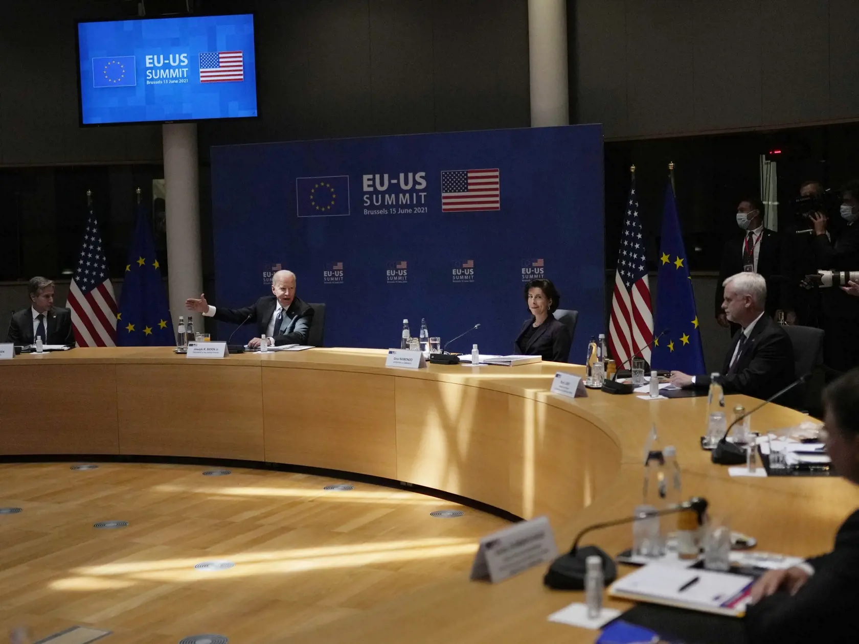 EBE 36 Brusel - Na snímke americký prezident Joe Biden reční na summite USA - Európska únia v Bruseli v utorok 15. júna 2021. FOTO TASR/AP