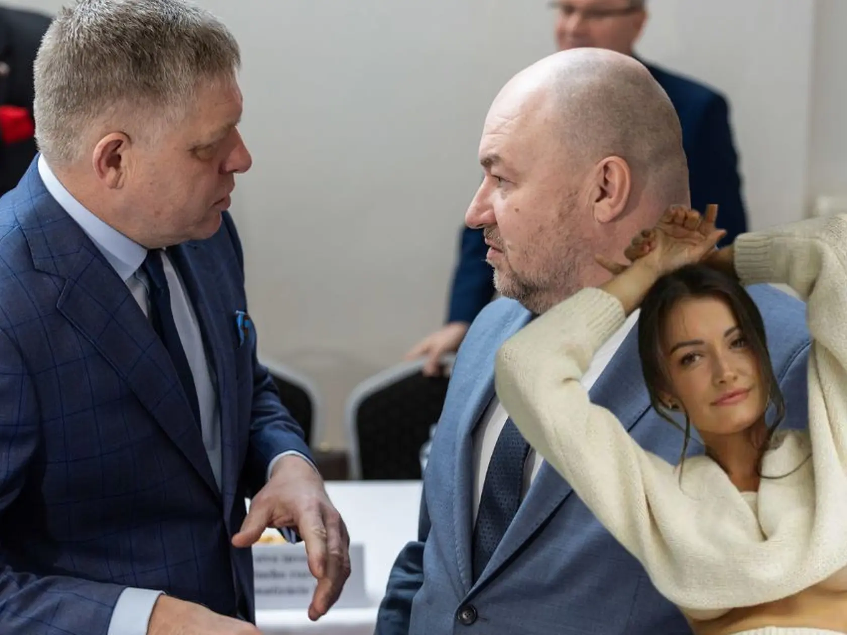 Na kombosnímke zľava premiér Robert Fico, minister športu Rudolf Huliak a Petra Pajáková.