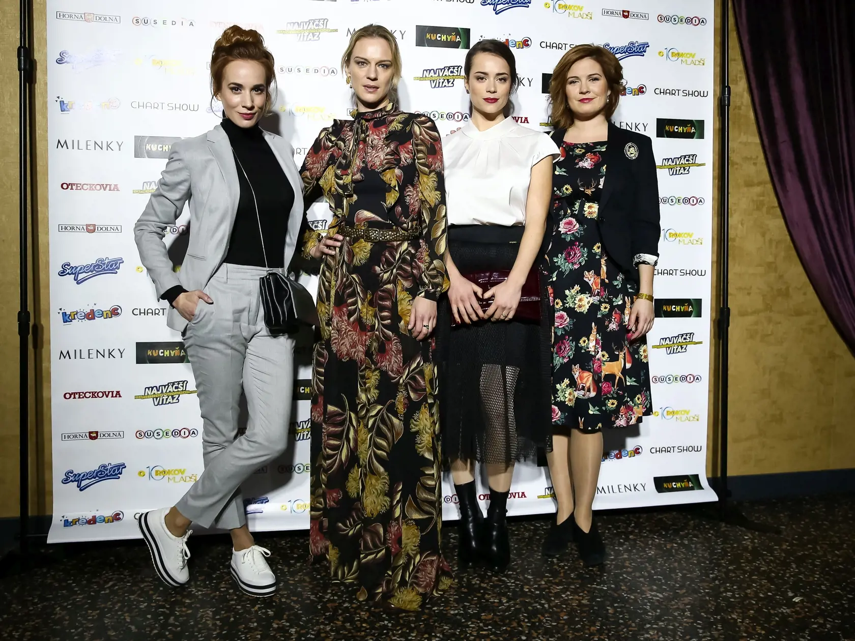 Mediálna párty televízie Markíza v jednom z Bratislavských podnikov. Na snímke Táňa Pauhofová, Antónia Lišková, Gabriela Marcinková a Zuzana Norisová.