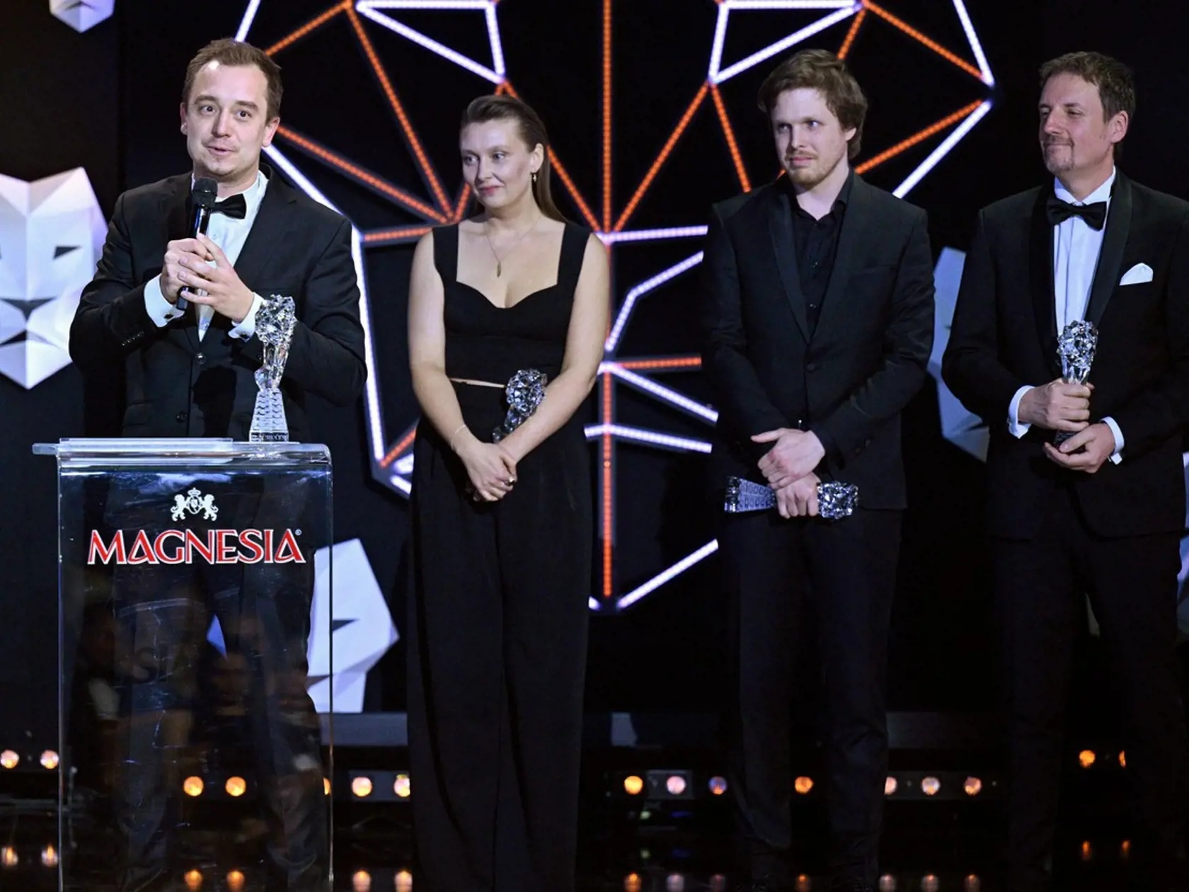 Jubilejný 30. ročník udeľovania českých filmových ocenení Český lev: Michal Blaško, režisér, Pavla Janoušková Kubečková, producentka, Jakub Viktorín, Michal Reitler, producent