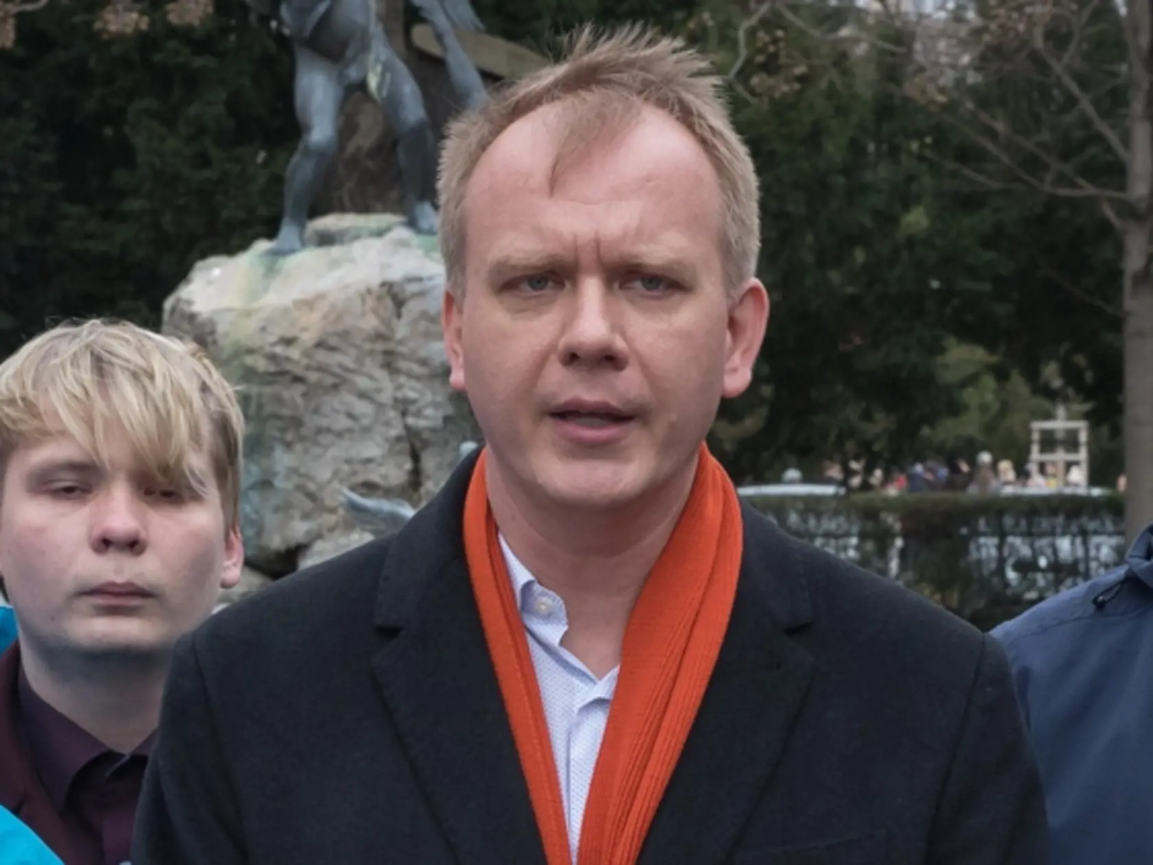 Spoločná tlačovka politických strán Progresívne Slovensko a Spolu v parku na Šafárikovom námestí. Na snímke je Miroslav Beblavý a Michal Truban.