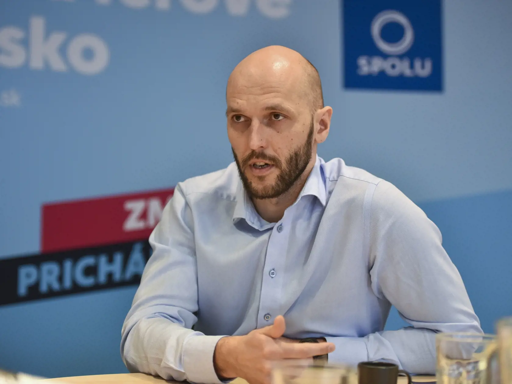 Líder koalície strán Progresívne Slovensko-Spolu Michal Truban počas predvolebného rozhovoru