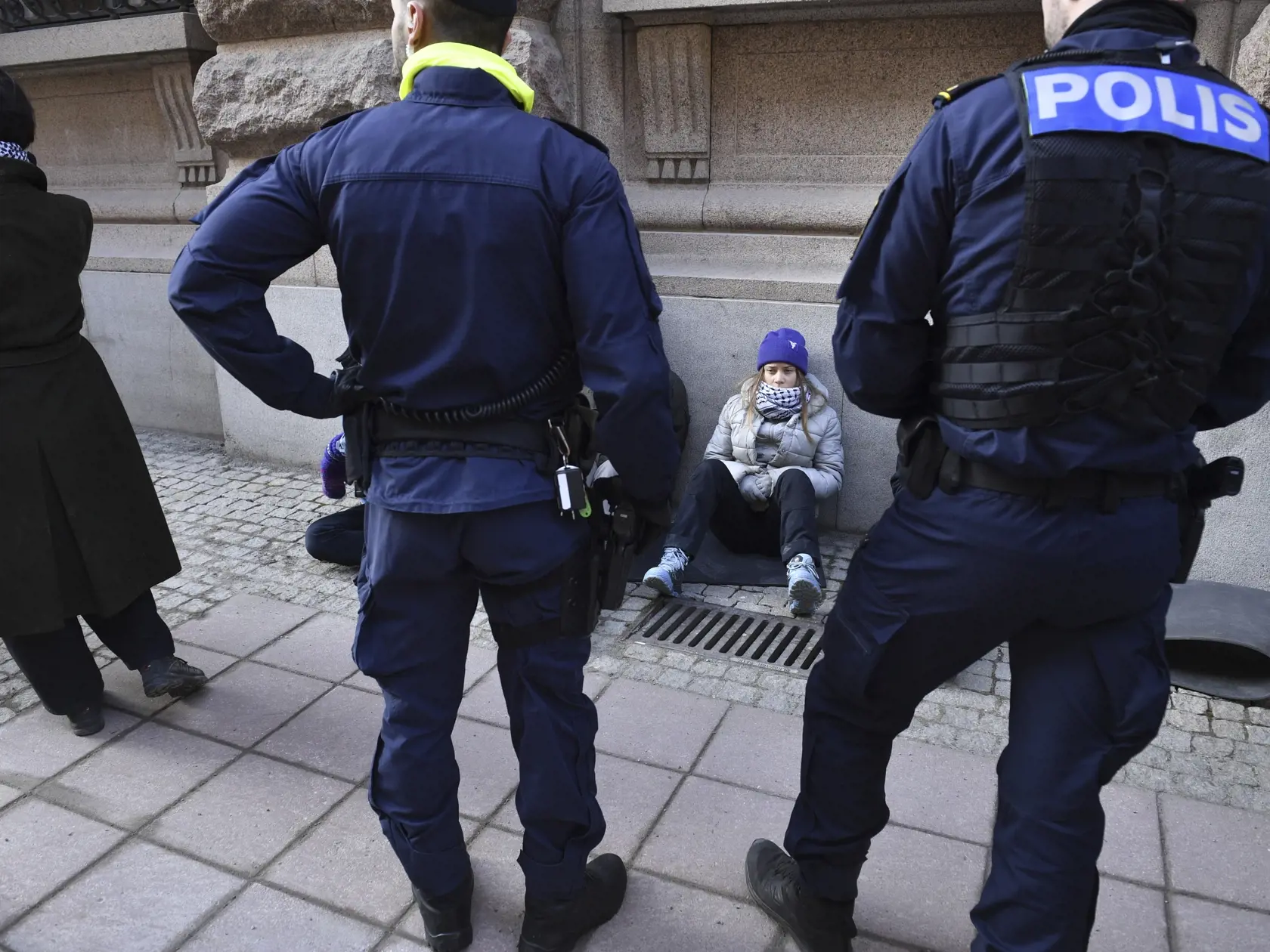 Klimatická aktivistka Greta Thunbergová počas protestu pred švédskym parlamentom v Štokholme 12. marca 2024.