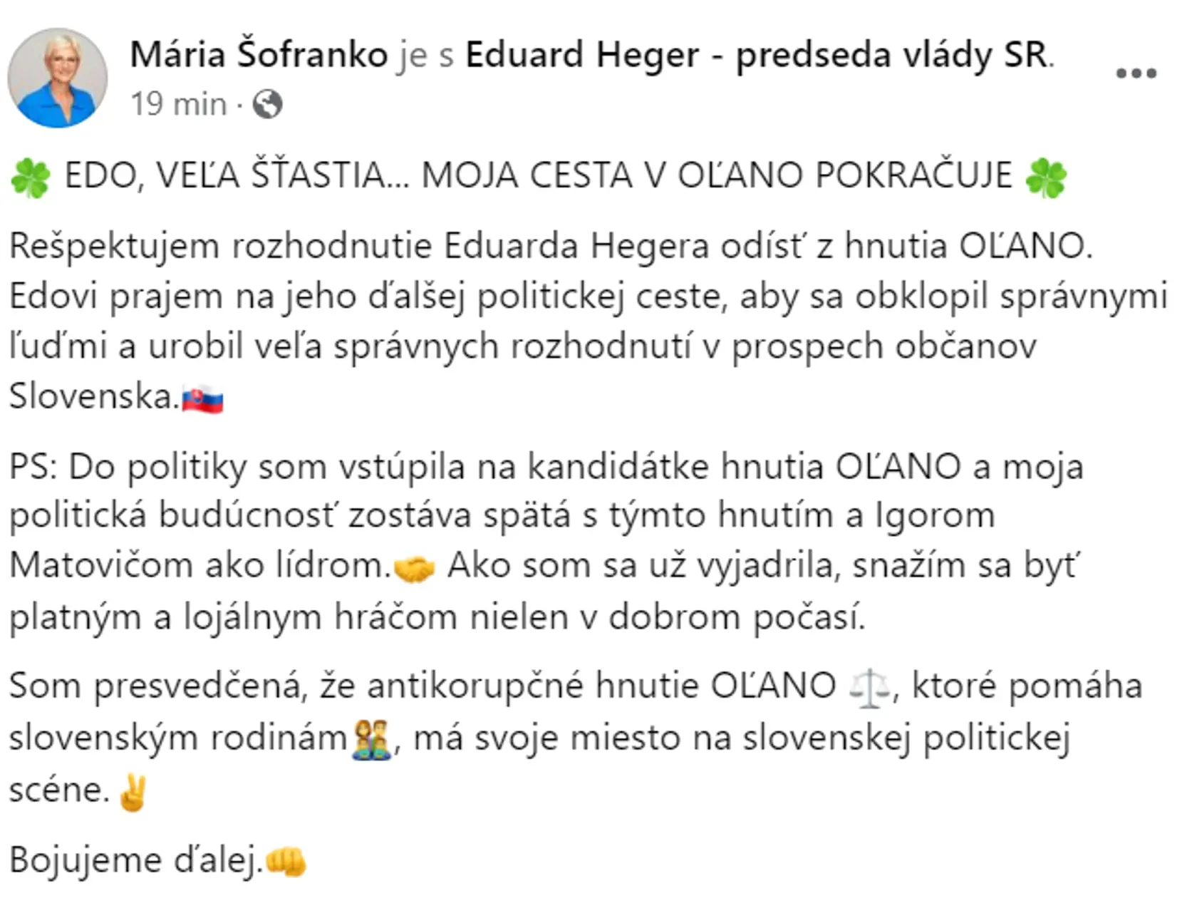 S premiérom a bývalým kolegom sa už rozlúčila aj poslankyňa Mária Šofranko.
