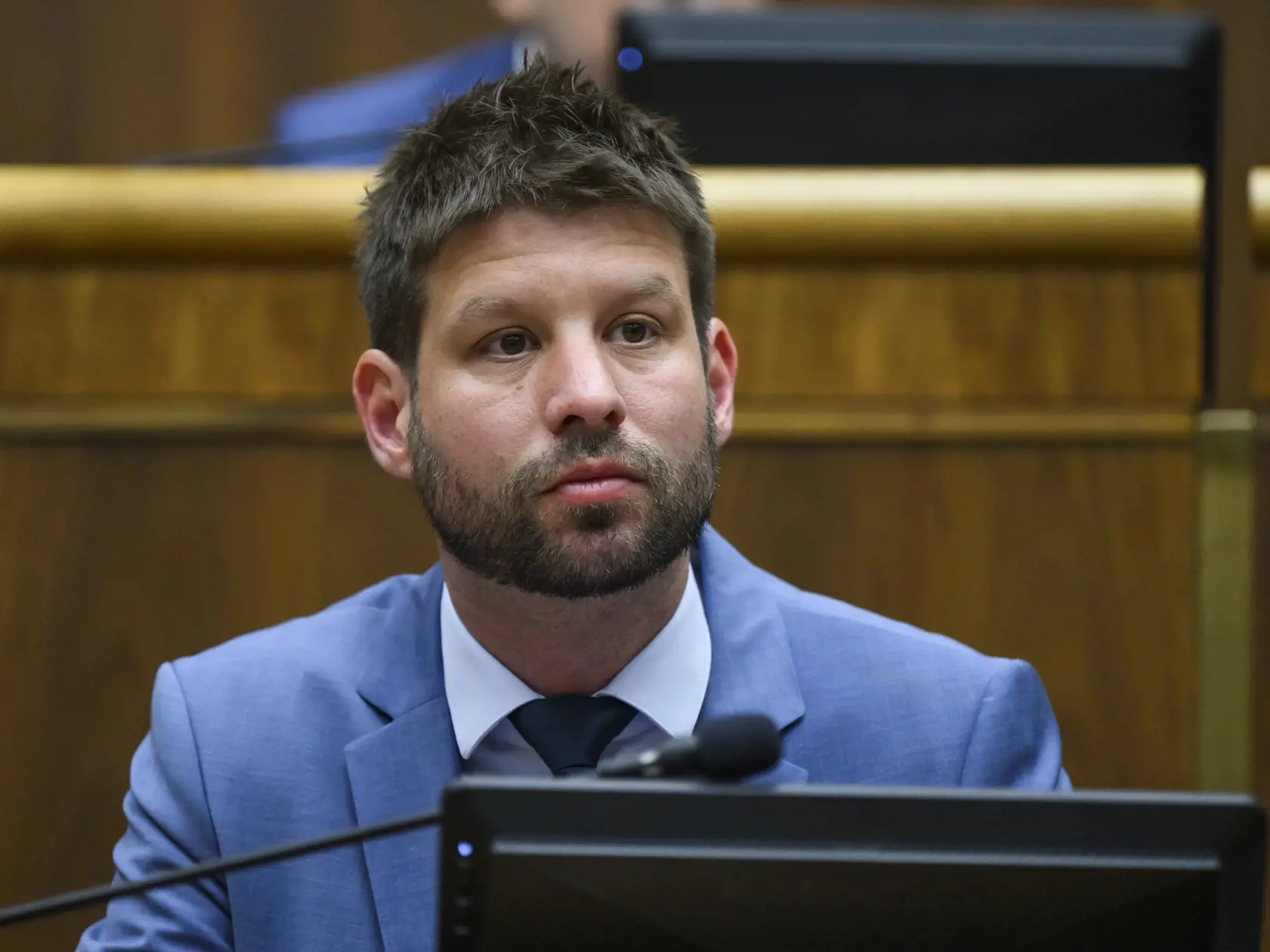 Na snímke podpredseda NRSR Michal Šimečka (Progresívne Slovensko) počas mimoriadnej 16. schôdze Národnej rady Slovenskej republiky (NRSR) v Bratislave 15. júla 2024.