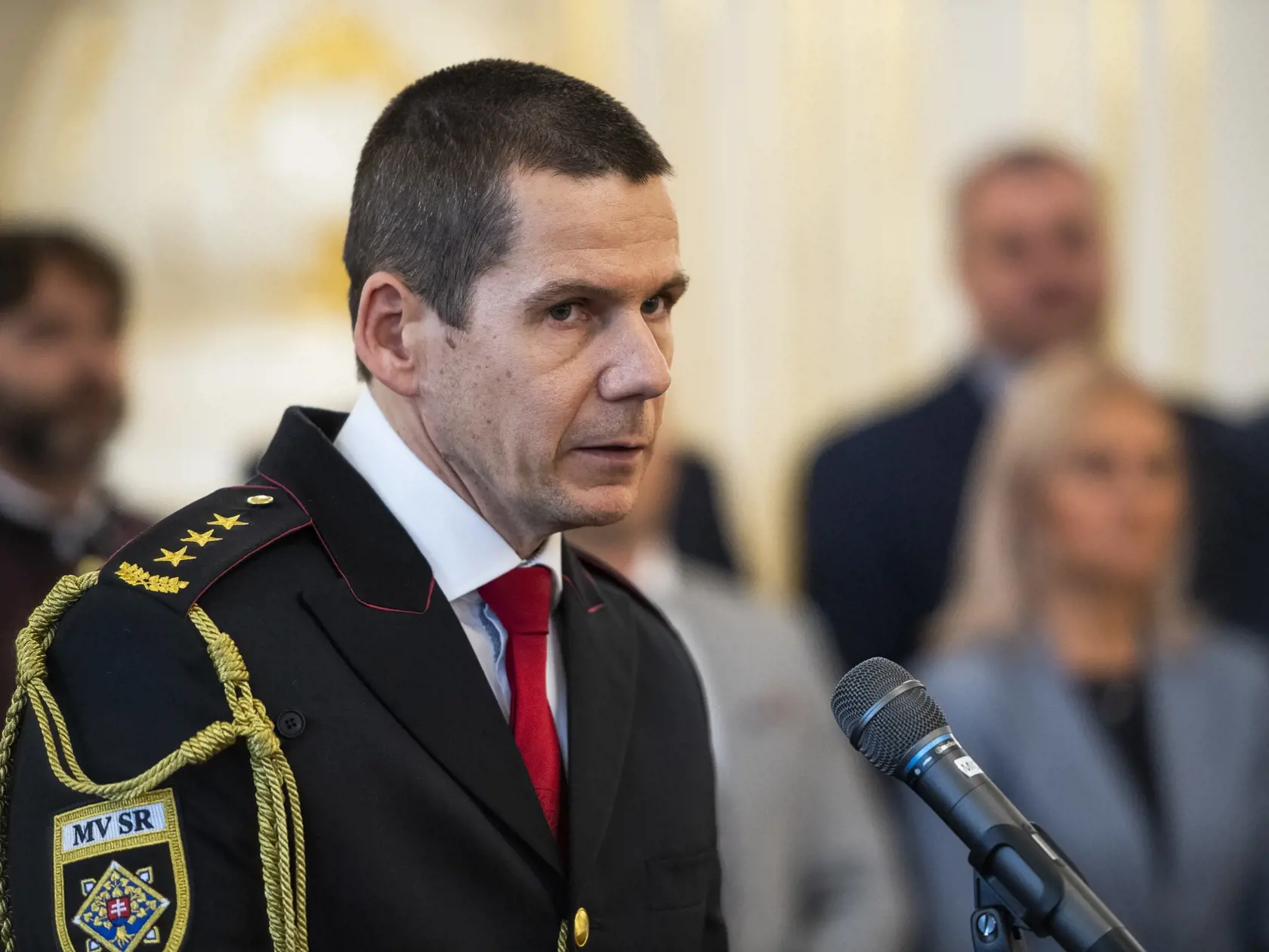 Na snímke prezident Policajného zboru Štefan Hamran počas novoročného prijatia bezpečnostných a záchranných zložiek SR prezidentkou Zuzanou Čaputovou v Prezidentskom paláci v Bratislave 10. januára 2023.