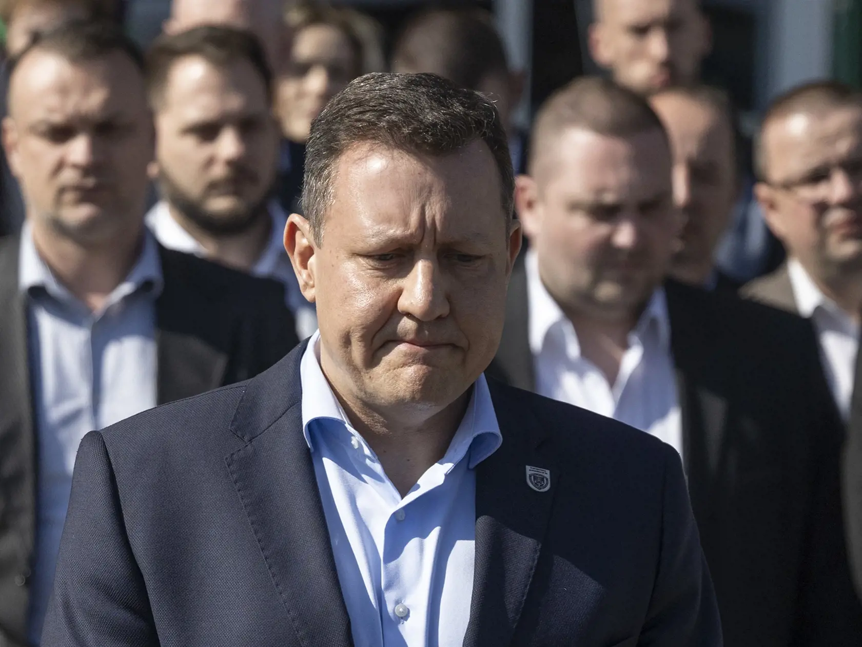 Na snímke špeciálny prokurátor Daniel Lipšic a ďalší prokurátori ÚŠP počas tlačovej konferencie Úradu špeciálnej prokuratúry (ÚŠP), na ktorej informoval o situácii v súvislosti s rušením úradu 19. marca 2024 v Pezinku.