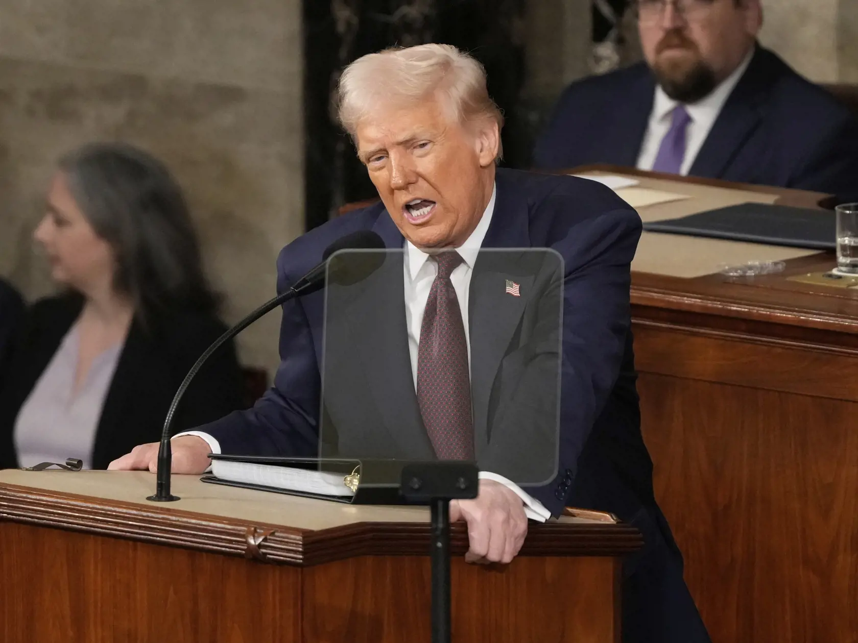 WA 1 Washington - Americký prezident Donald Trump vystupuje s príhovorom na pôde amerického Kongresu vo Washingtone v utorok 4. marca 2025. FOTO TASR/AP  

President Donald Trump addresses a joint session of Congress at the Capitol in Washington, Tuesday, March 4, 2025. (AP Photo/Ben Curtis)
