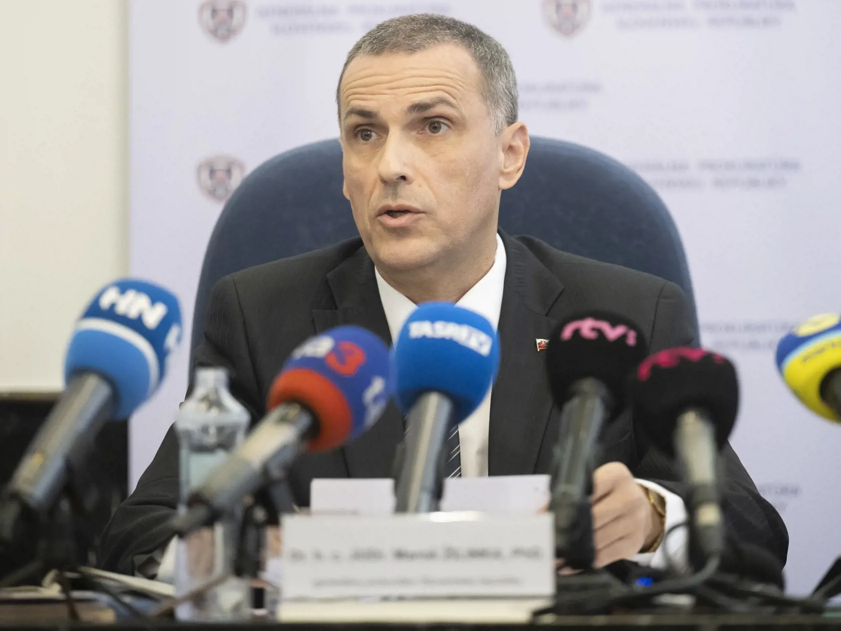 Na snímke generálny prokurátor SR Maroš Žilinka počas tlačovej konferencie 27. marca 2024 v Bratislave.