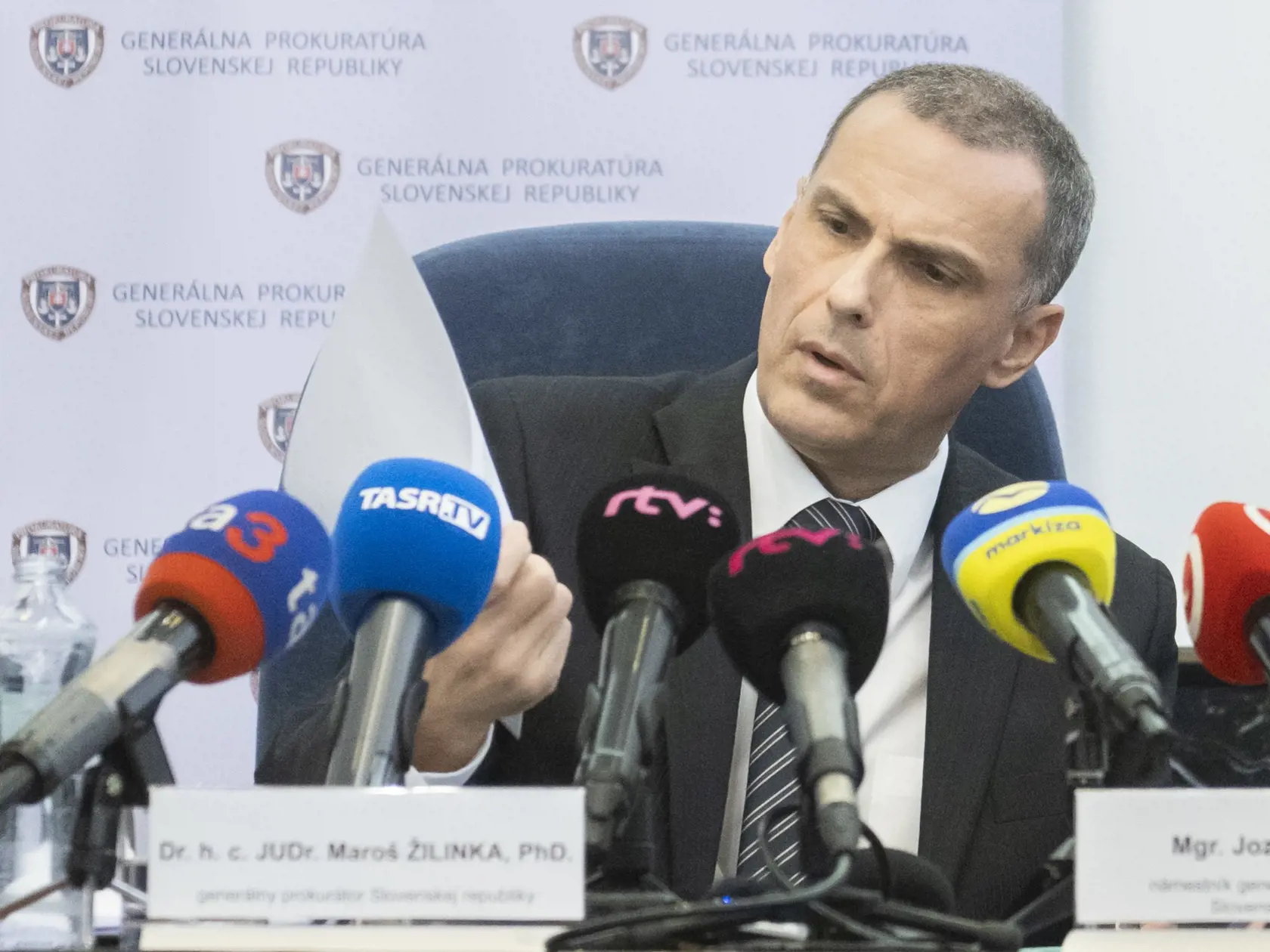 Na snímke generálny prokurátor SR Maroš Žilinka počas tlačovej konferencie 27. marca 2024 v Bratislave.