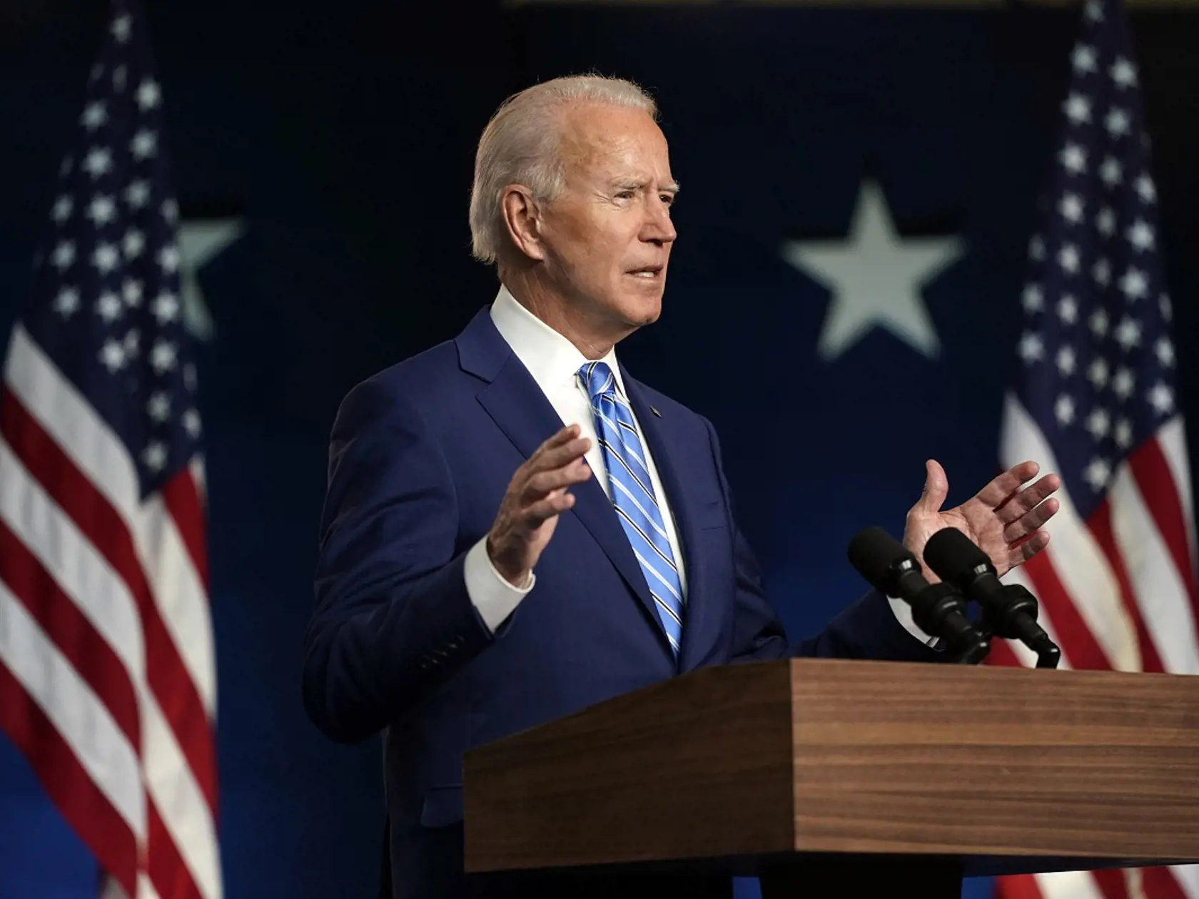 Joe Biden počas prejavu v utorok 4. novembra vo Wilmingtone