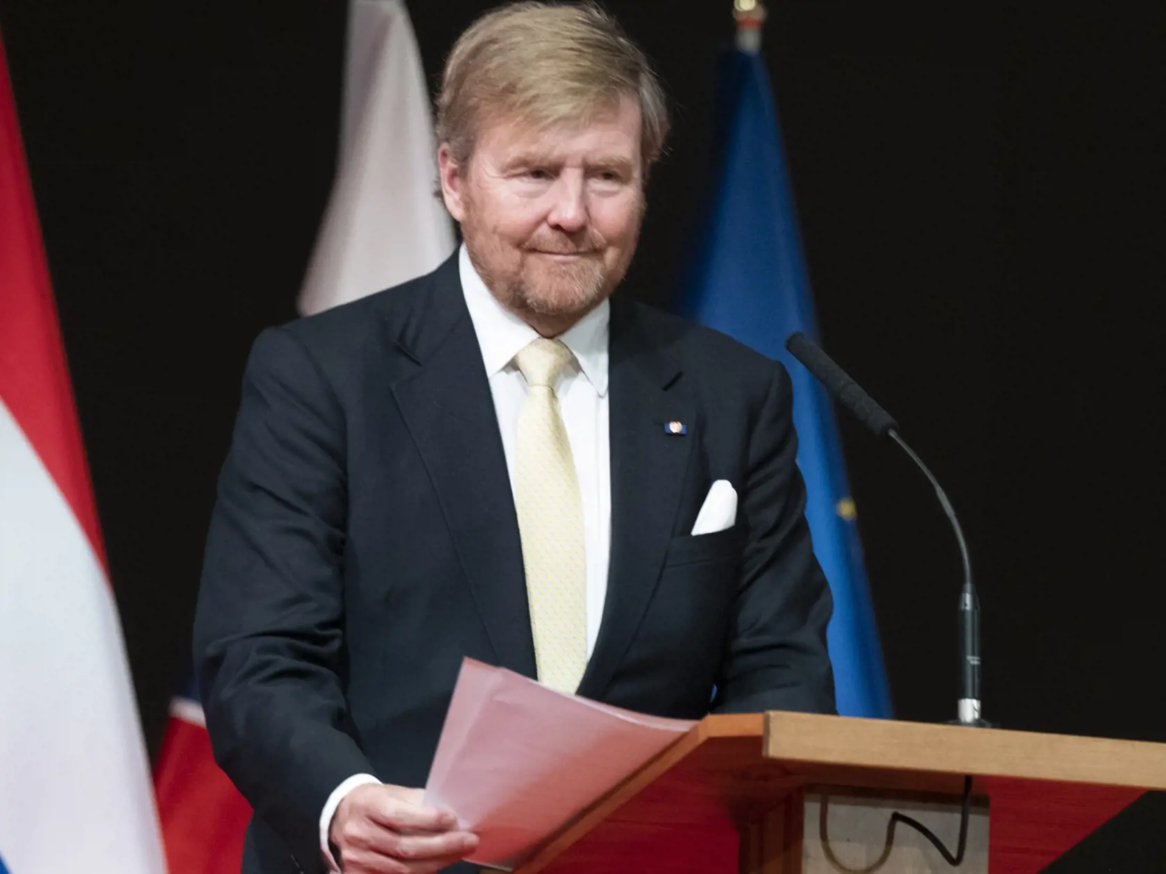 Na snímke holandský kráľ Viliam-Alexander počas príhovoru na otvorení Slovensko-holandského biznis fóra „Future Is Now“ v Zimnej jazdiarni v areáli Bratislavského hradu 8. marca 2023. FOTO TASR - Pavel Neubauer