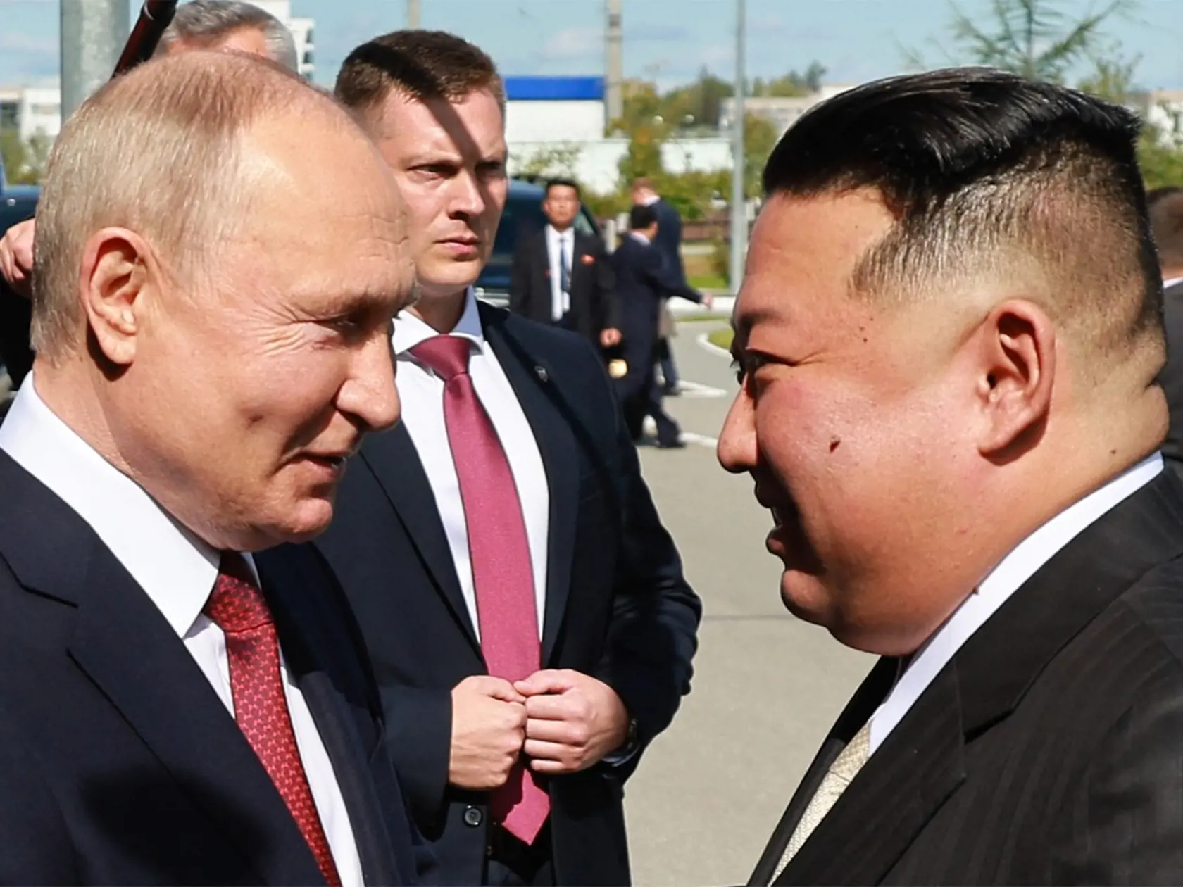 Putin počas stretnutia s Kim Čong-unom na ruskom Kozmodróme Vostočnyj 13. septembra 2023.