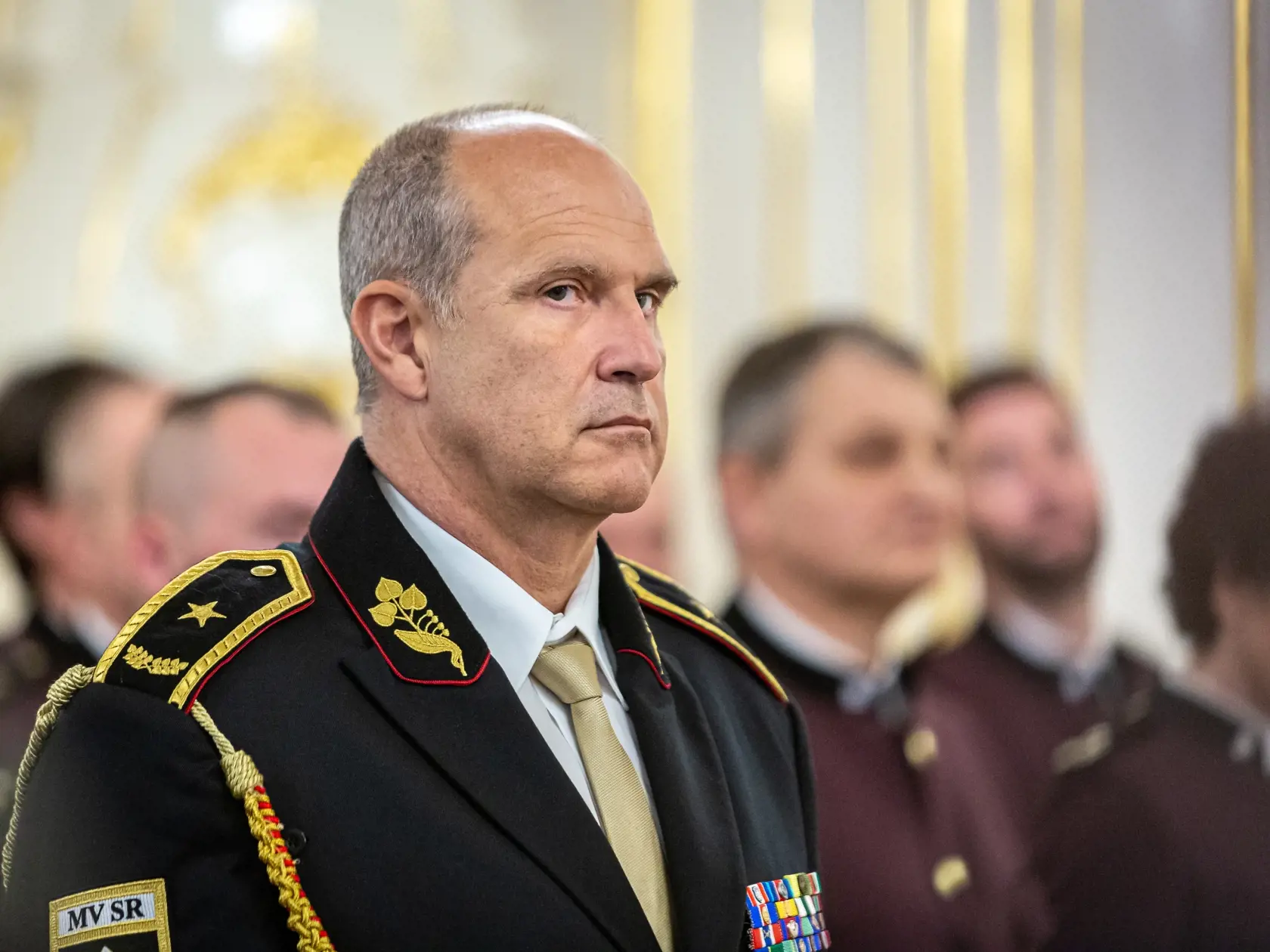 Na snímke exprezident Policajného zboru SR Milan Lučanský. Prezidentka Slovenskej republiky Zuzana Čaputová privítala v Prezidentskom paláci zástupcov policajných, hasičských a záchranných zložiek.