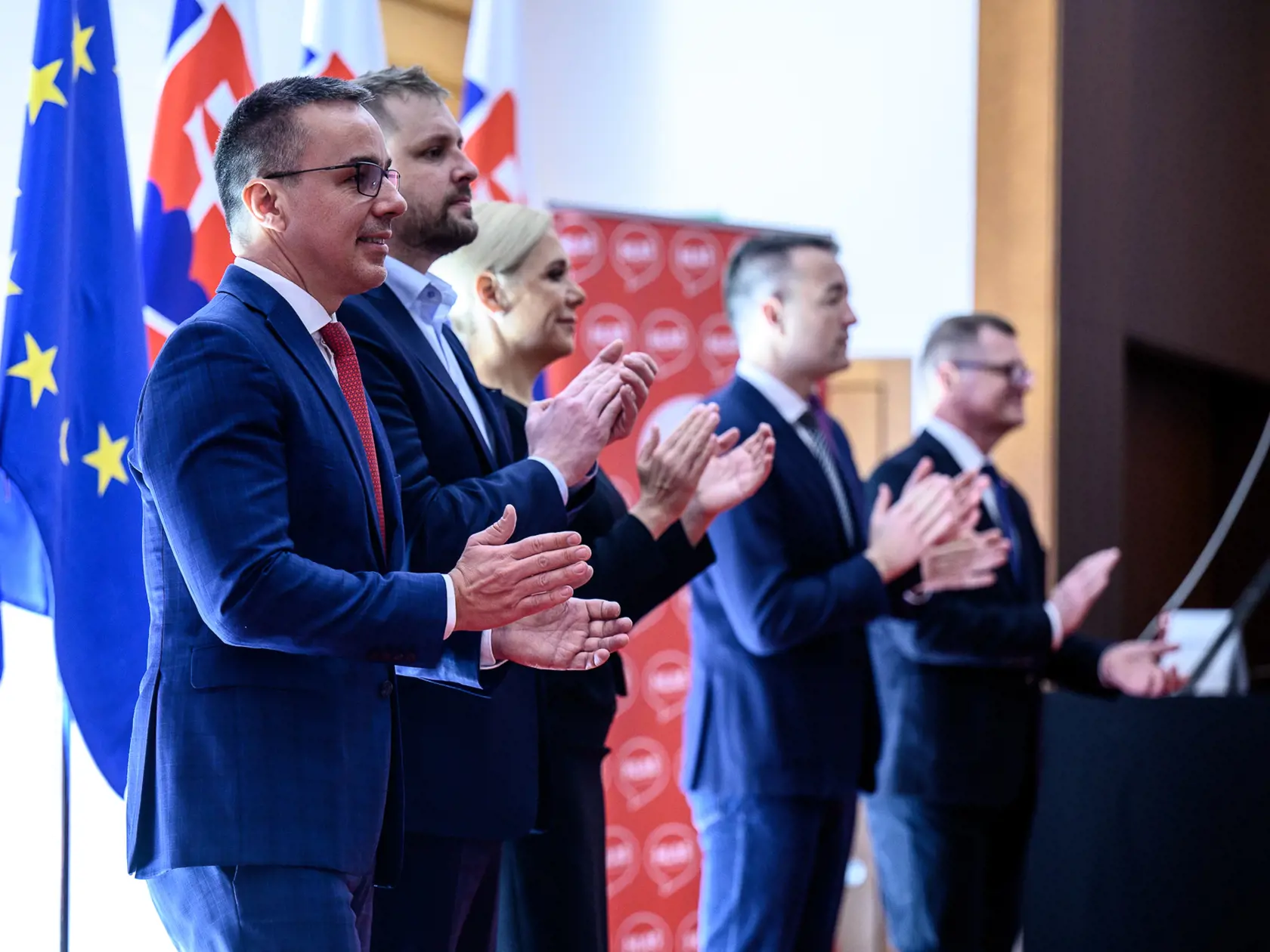 Pracovný kongres strany Hlas, ktoré sa konal na Táloch v okrese Brezno v piatok a v sobotu 24. a 25. januára 2025.  Na fotografii ministri Hlasu, v popredí šéf rezortu práce Erik Tomáš.