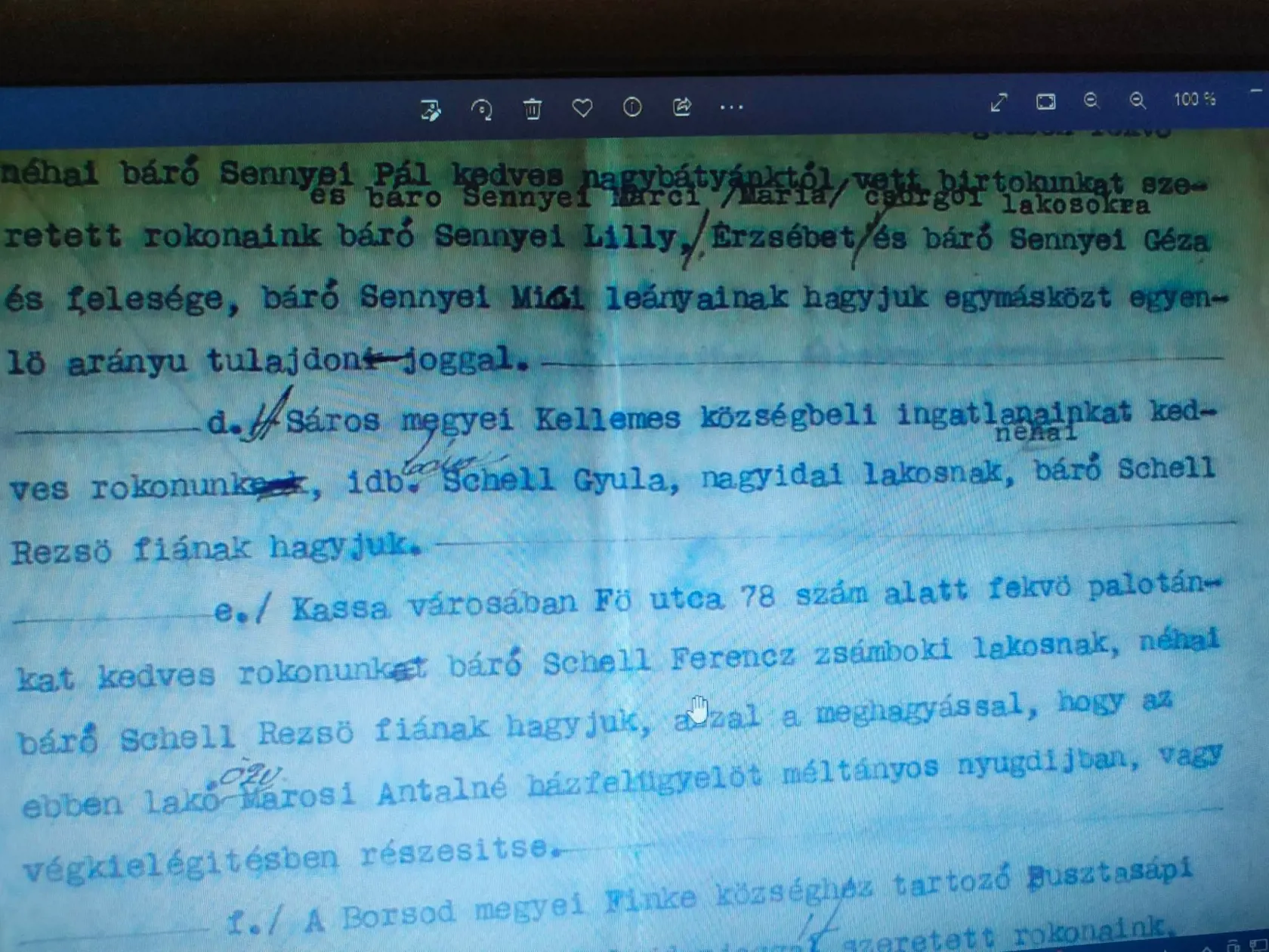 Nehnuteľnosti v Ľuboticiach (Kelemeši) získal týmto dokumentom od rodiny Dessewffyovcov z Fintíc syn baróna Schella z Veľkej Idy.