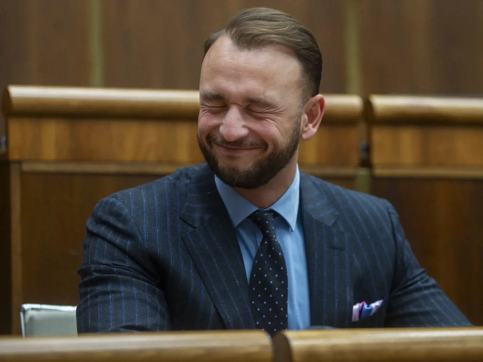 Na snímke minister vnútra SR Matúš Šutaj Eštok reaguje počas schôdze Národnej Rady SR, kde sa ho opozícia pokúsila odvolať 29. novembra 2023 v Bratislave.