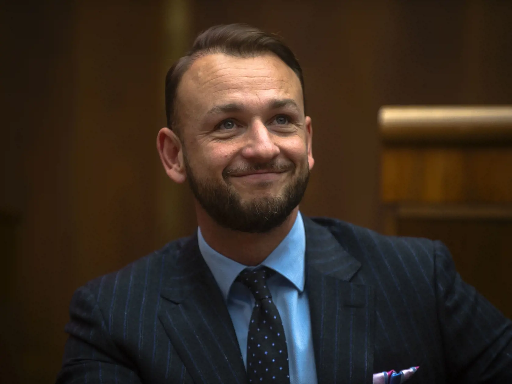 Na snímke minister vnútra SR Matúš Šutaj Eštok sa usmieva počas schôdze Národnej Rady SR, kde sa ho opozícia pokúsila odvolať 29. novembra 2023 v Bratislave.