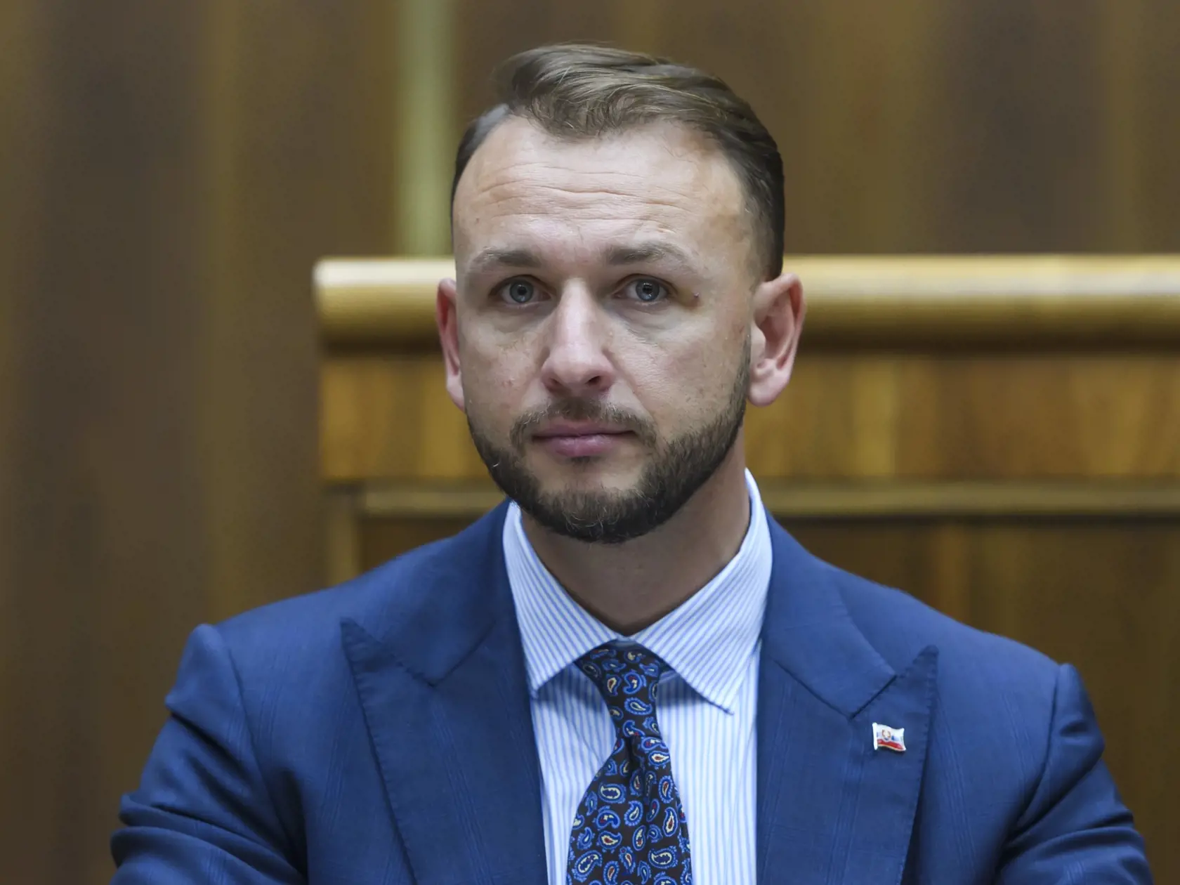 Na snímke minister vnútra SR Matúš Šutaj Eštok (Hlas-SD) počas 3. chôdze NRSR k Programovému vyhláseniu vlády (PVV) SR v Bratislave 14. novembra 2023.