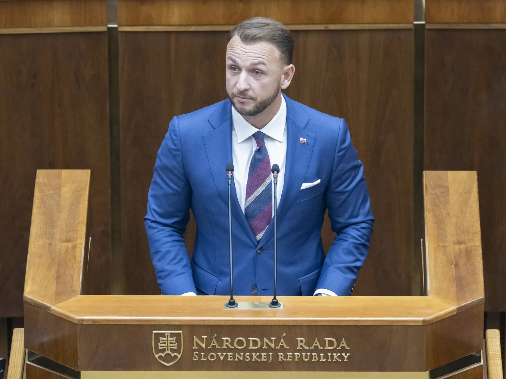 Na snímke minister vnútra Matúš Šutaj Eštok (Hlas-SD) počas mimoriadnej schôdze k jeho odvolávaniu 23. novembra 2023 v Bratislave.