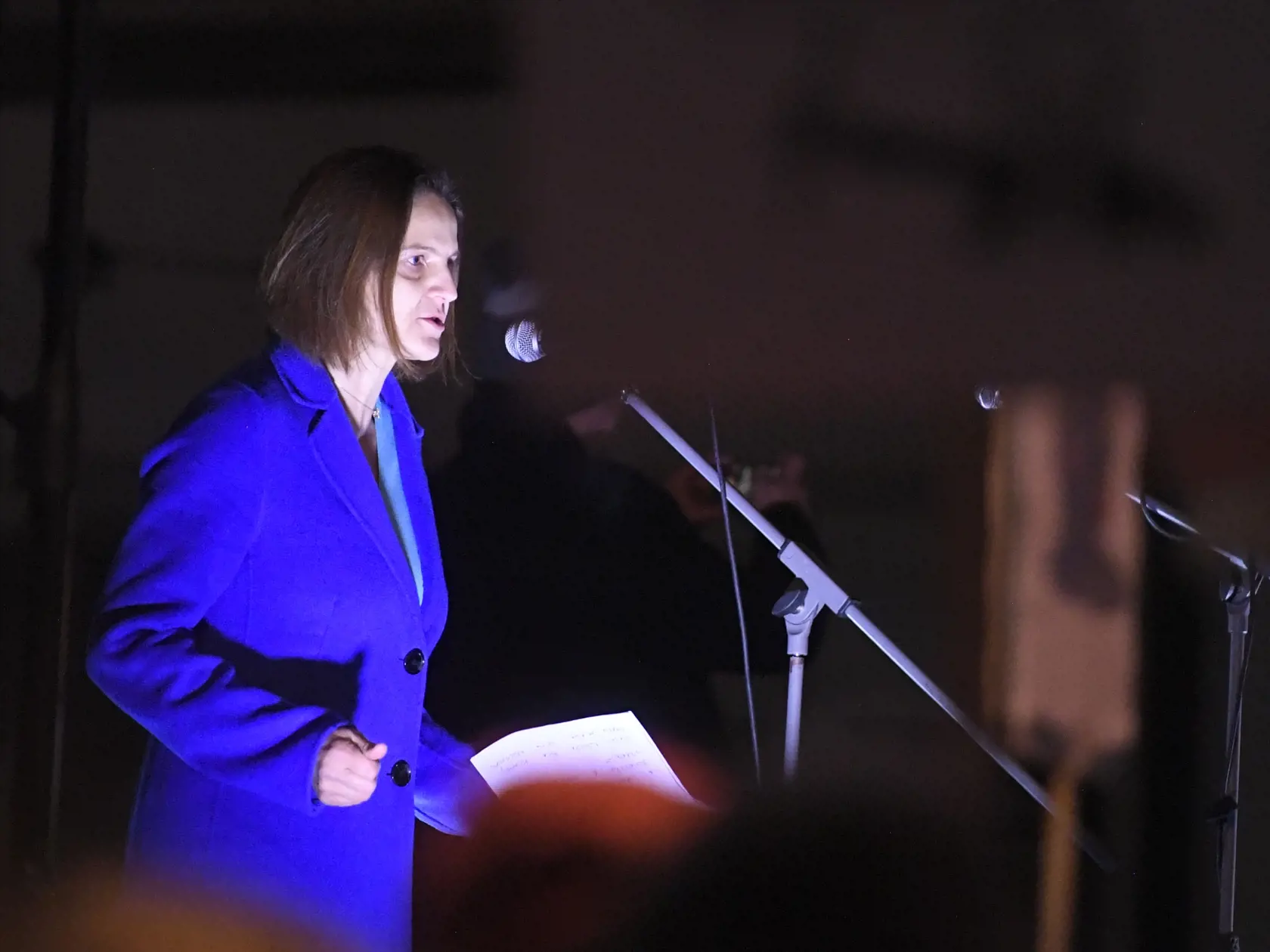Na snímke Mária Kolíková, poslankyňa NR SR počas spoločného protestu opozície - hnutia Progresívne Slovensko, strany Sloboda a Solidarita a Kresťanskodemokratického hnutia proti rušeniu Úradu špeciálnej prokuratúry v Košiciach 19. decembra 2023.