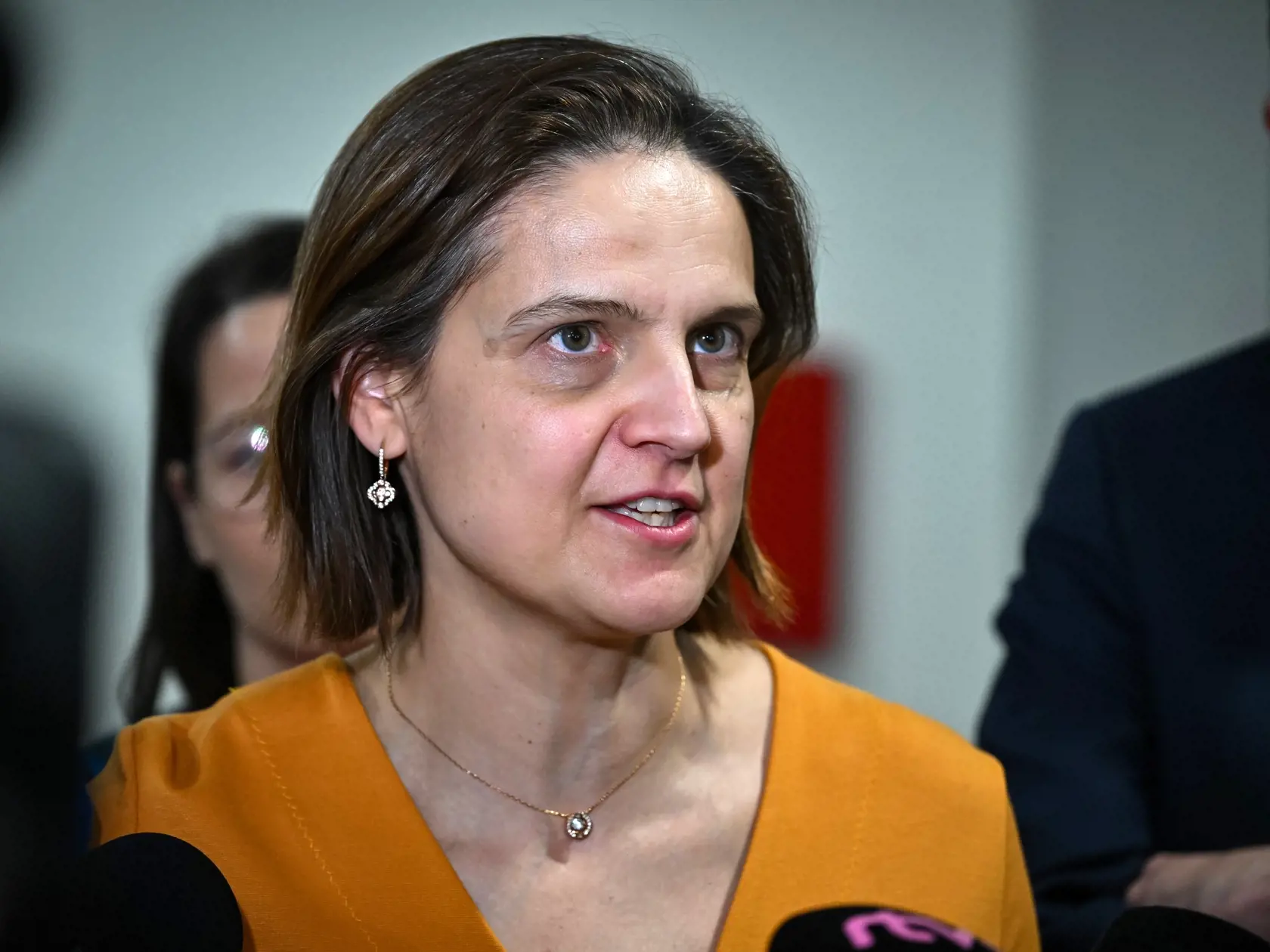 Na snímke predsedníčka Osobitného kontrolného výboru NR SR na kontrolu činnosti SIS Mária Kolíková (SaS) po skončení mimoriadneho rokovania Osobitného kontrolného výboru NR SR na kontrolu činnosti SIS 28. februára 2024 v Bratislave.