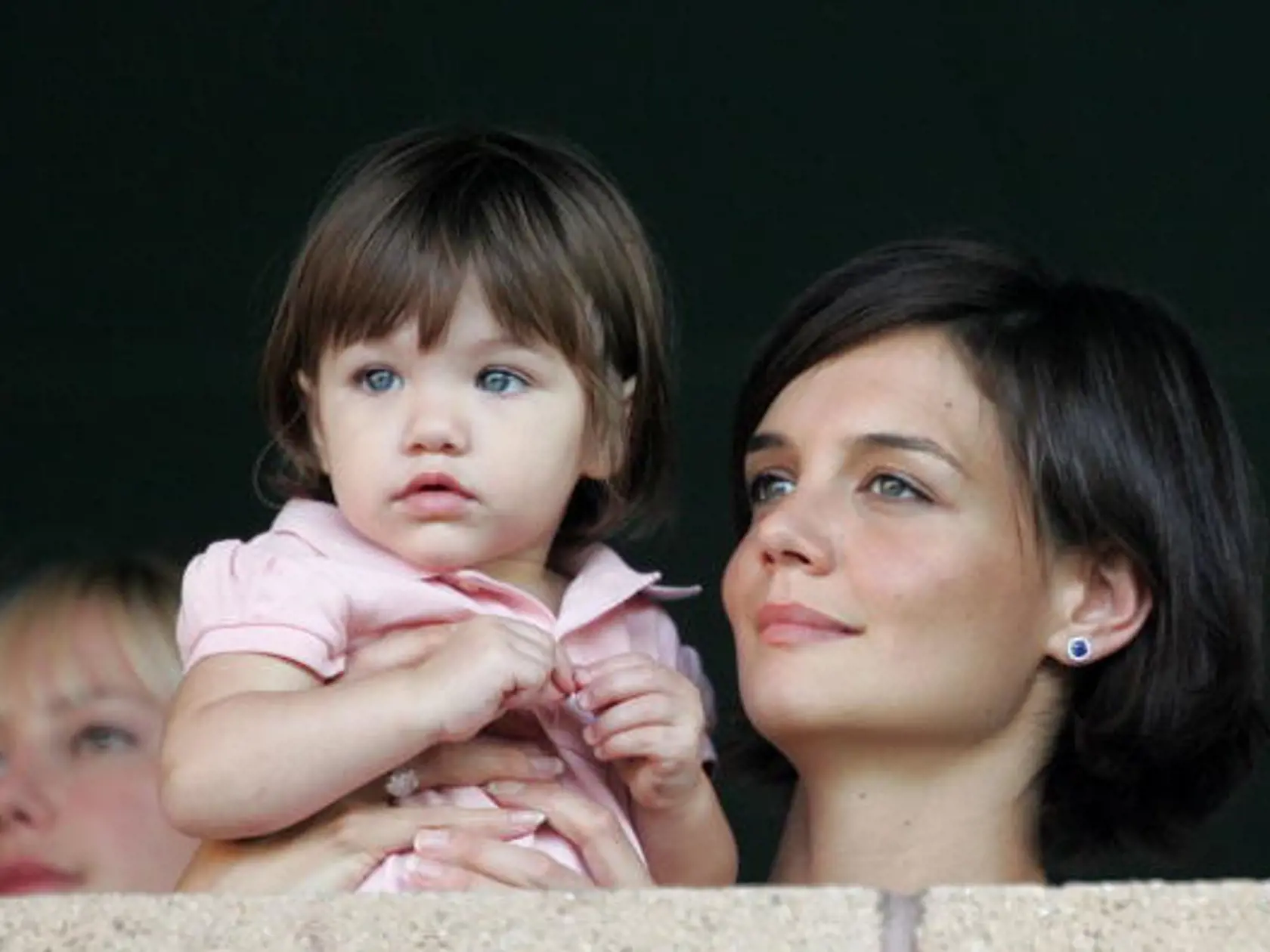 CARSON, CA - JULY 22: Katie Holmes and daughter Suri watch the LA Galaxy vs. Chelsea FC soccer game July 22, 2007 at the Home Depot Center in Carson, California.  (Photo by Toby Canham/Getty Images)