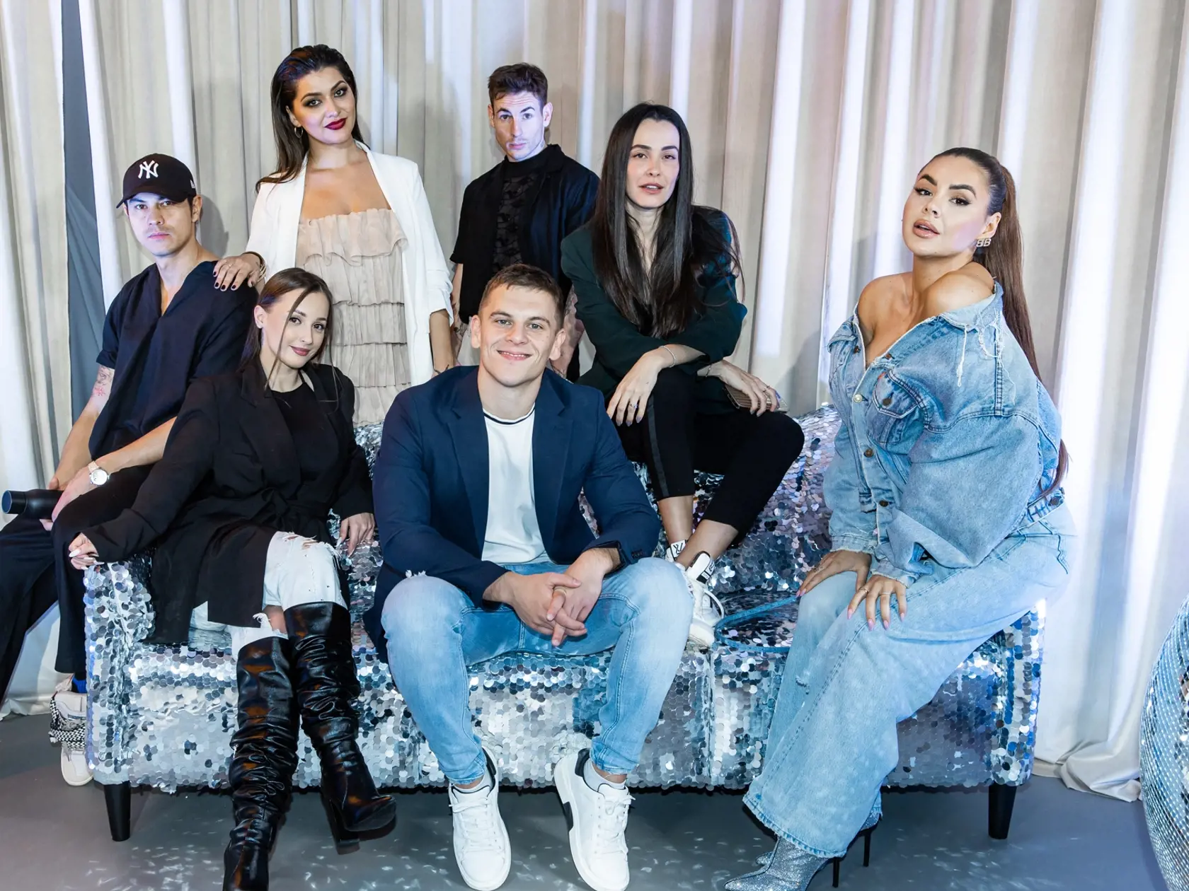 Predstavenie párov tanečnej šou "Let's Dance 2023" v Bratislave. Na snímke Dáša Mamba Šarkózyová, Peter "ExplOited" Altof, Lucia Almaksus, Kika Durišová, Sisa Križanová, Michal Novotný a Filip Jovanovič.
