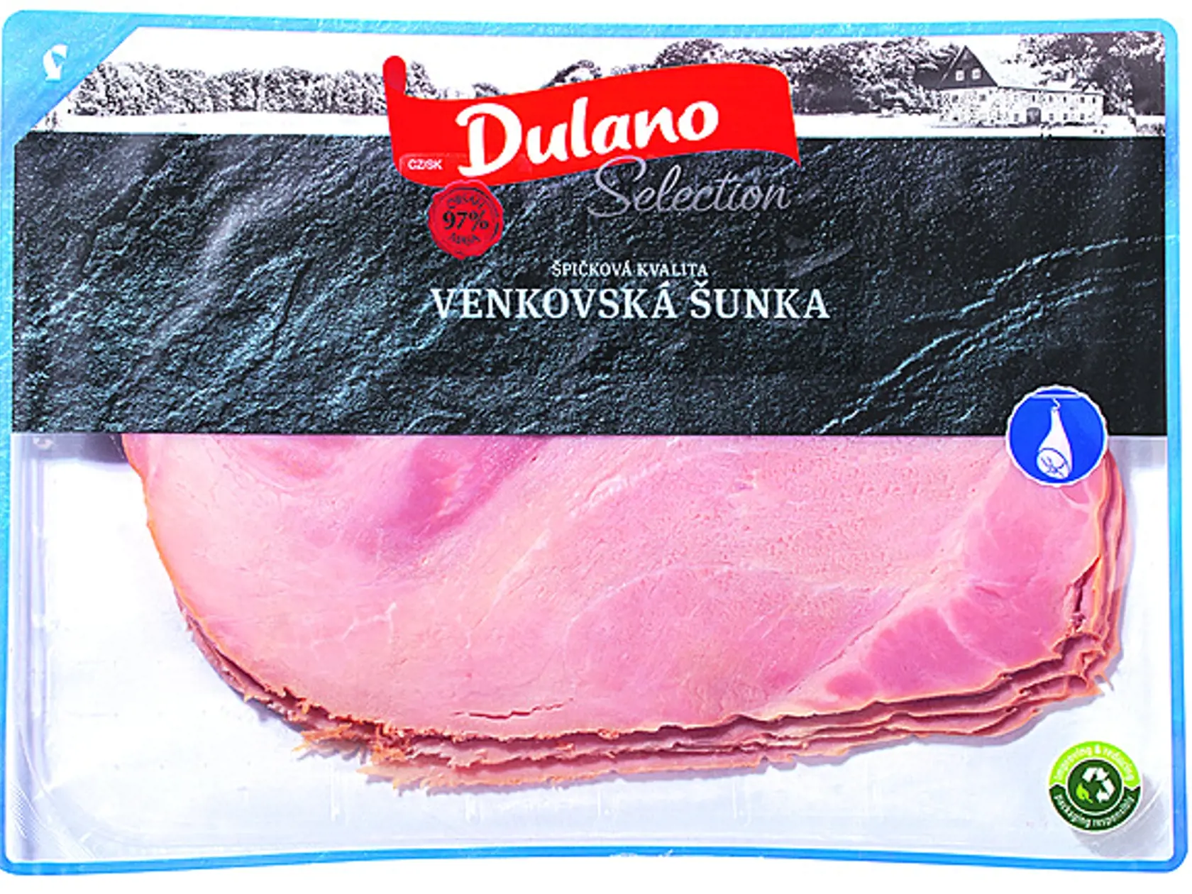 Vidiecka šunka, zľava 25 %, cena za 100 g po zľave 1,19 eura.