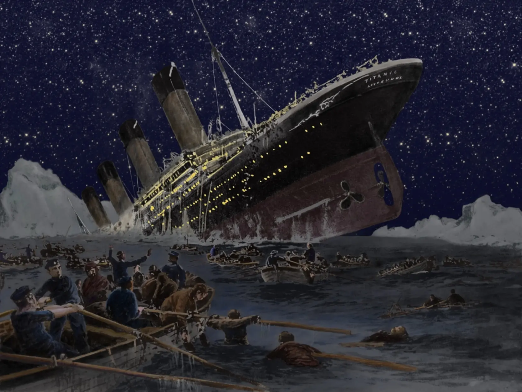 Sinking,Of,The,Titanic,Illustration,By,German,Artist,Willy,Stower