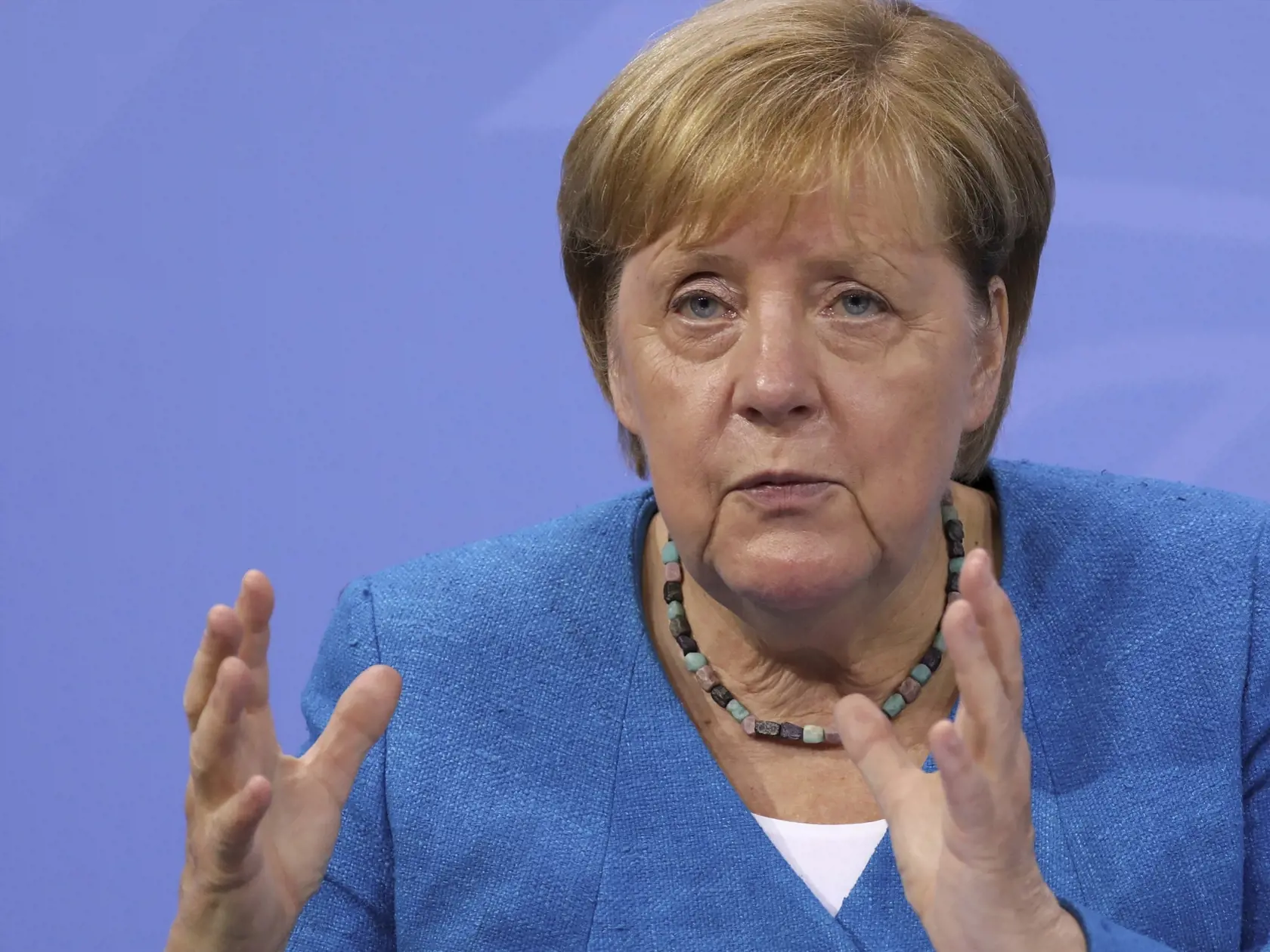 Na snímke je nemecká kancelárka Angela Merkelová počas tlačovej konferencie.