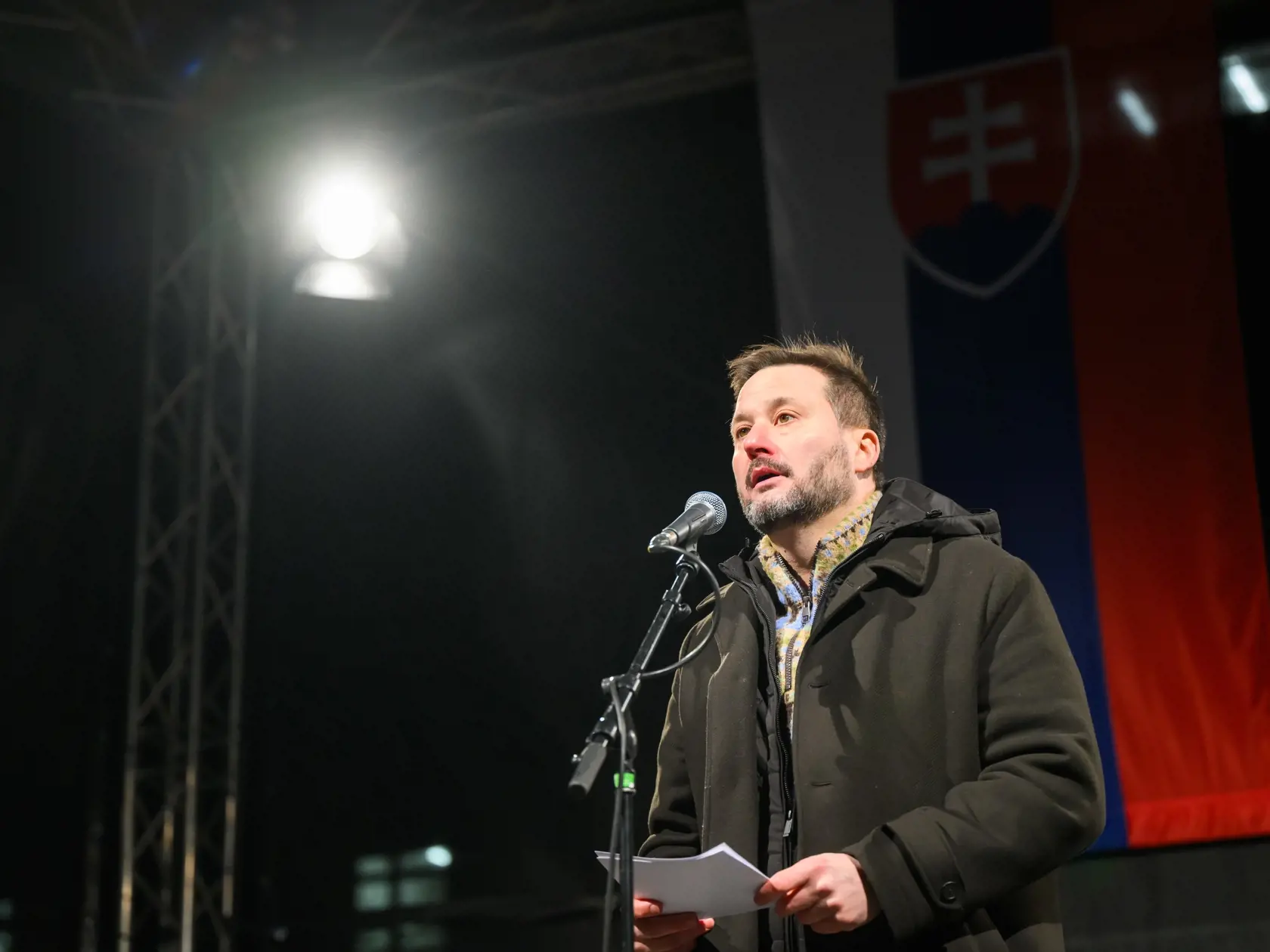 Na snímke primátor Bratislavy Matúš Vallo počas protestu Slovensko je Európa.